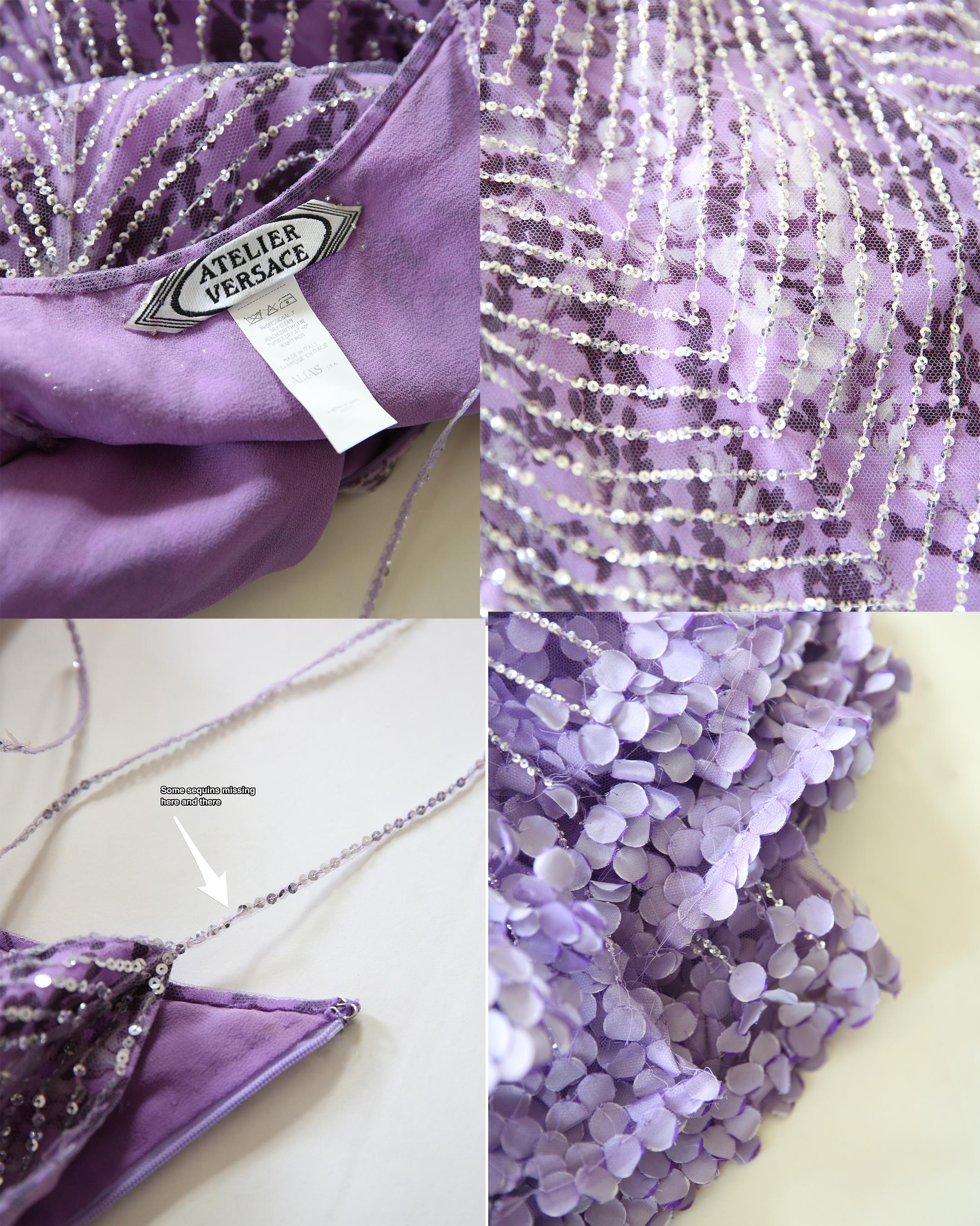 Atelier Versace Couture F/W01 purple black silver sequin low cut silk dress gown 11