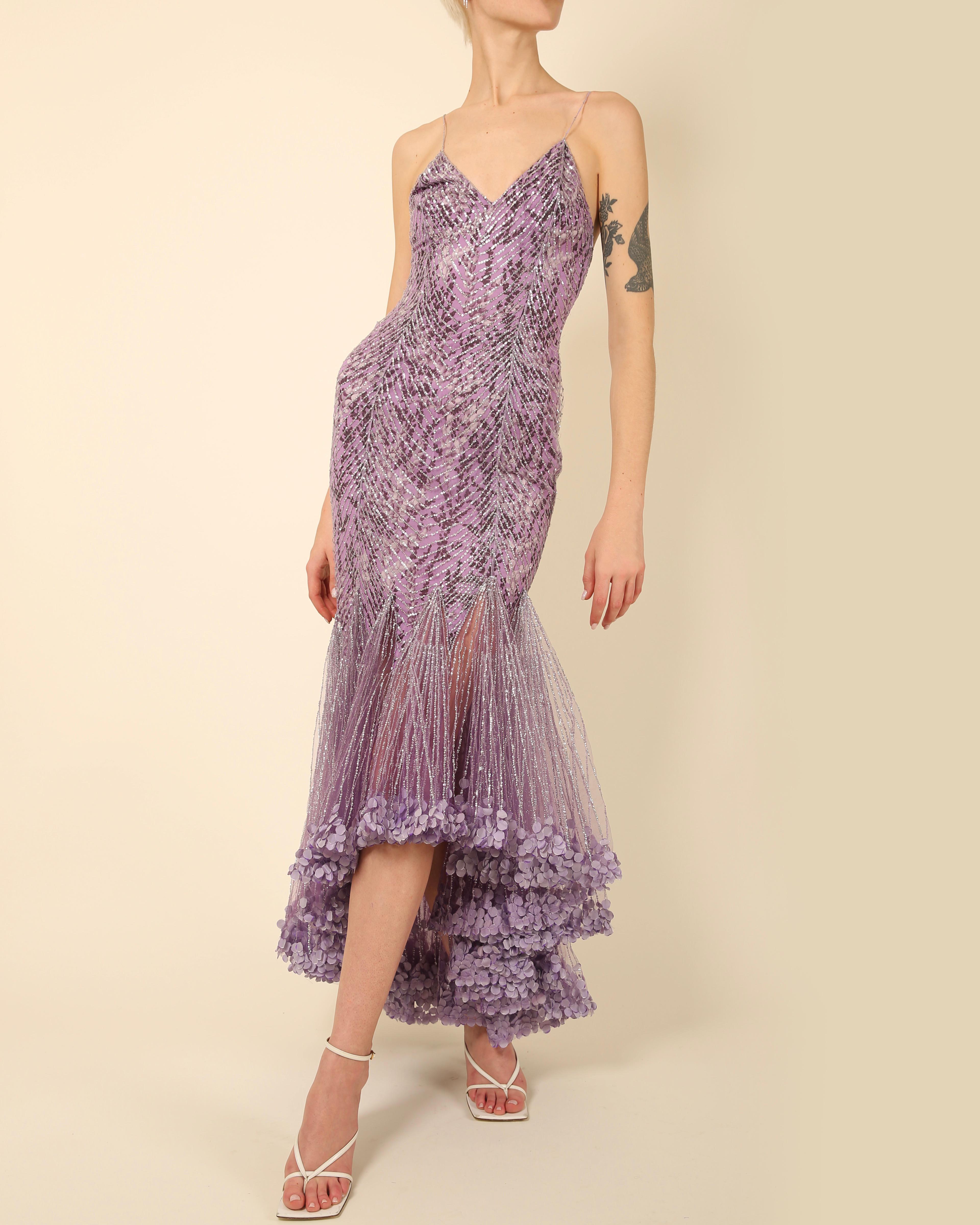 Atelier Versace Couture F/W01 purple black silver sequin low cut silk dress gown 1