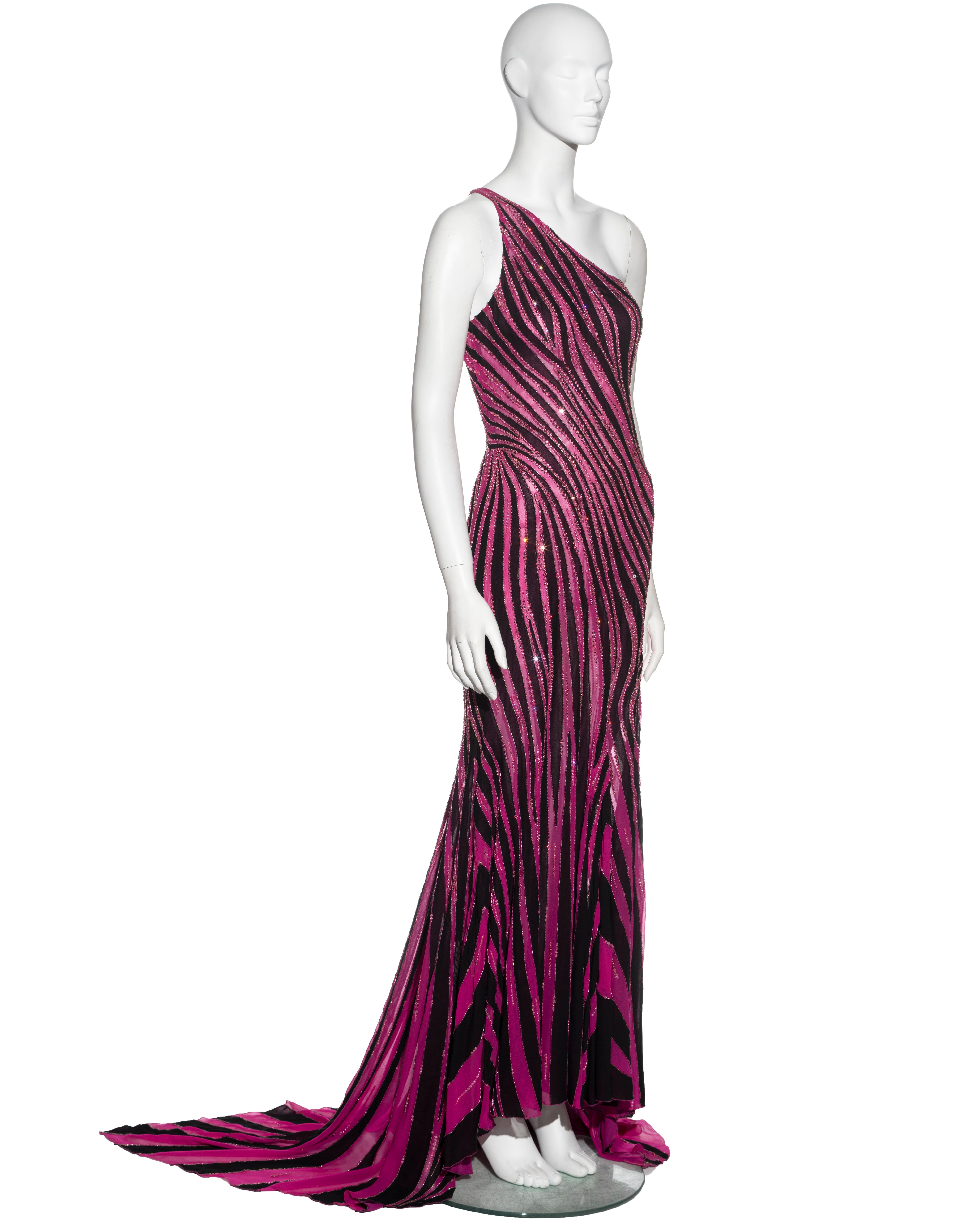 Atelier Versace Couture pink and black embellished evening dress, ss 2001 In Good Condition For Sale In London, GB