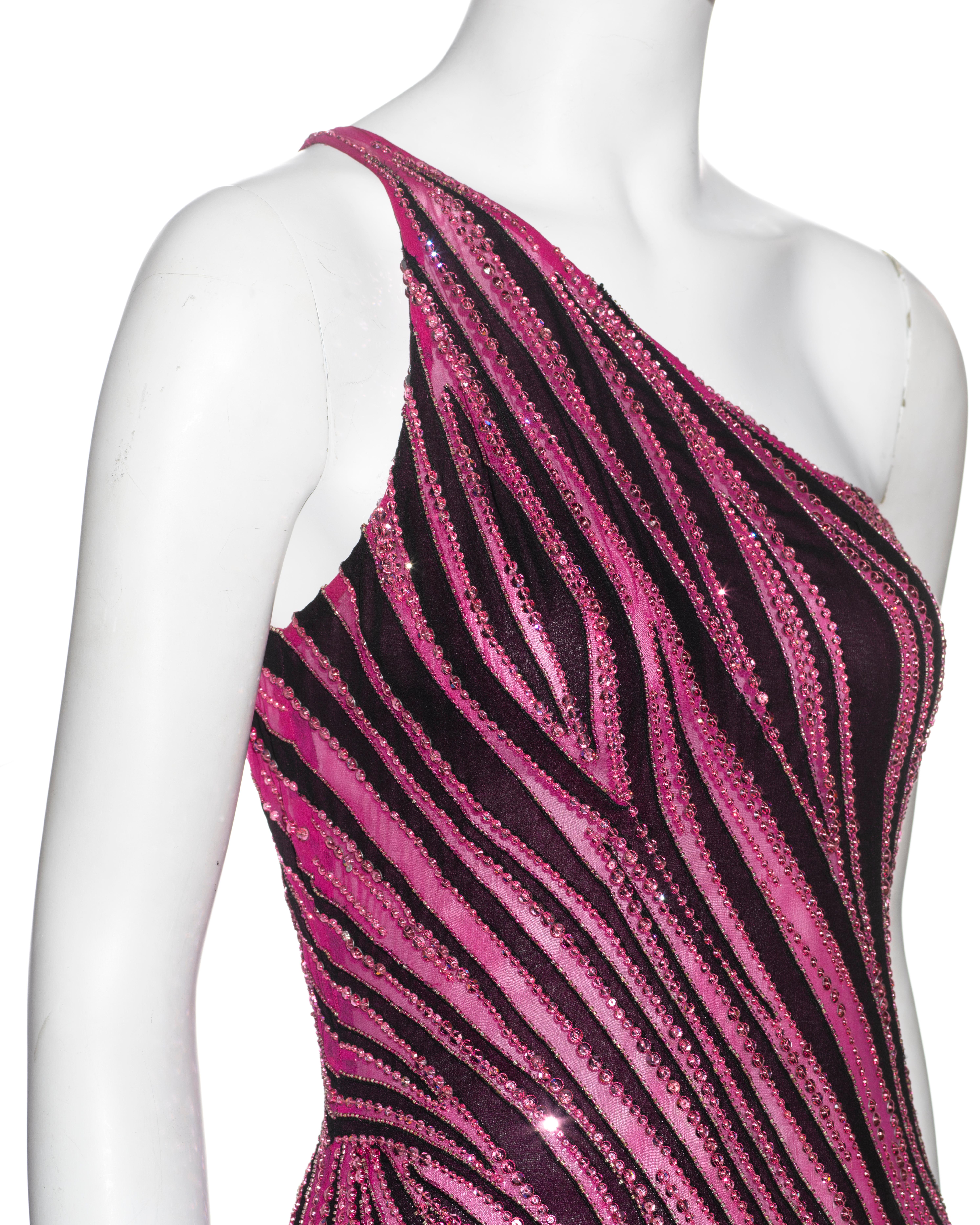 Women's Atelier Versace Couture pink and black embellished evening dress, ss 2001 For Sale