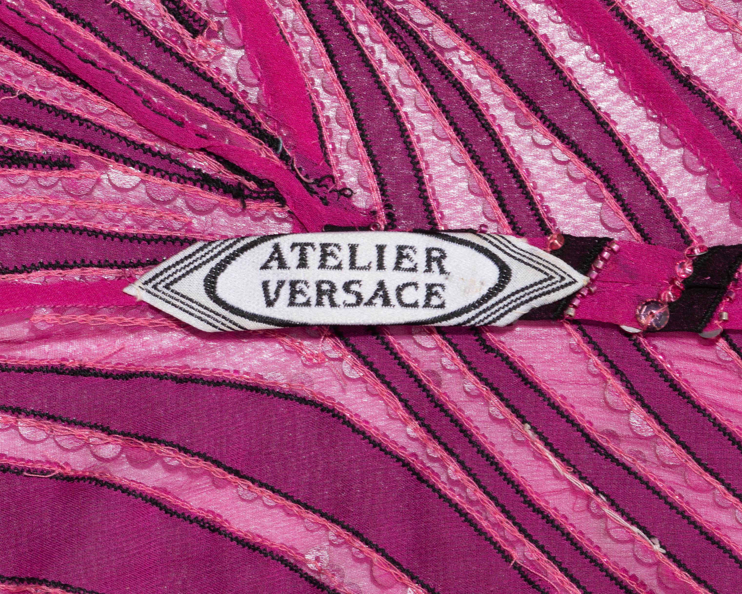 Atelier Versace Couture pink and black embellished evening dress, ss 2001 For Sale 3