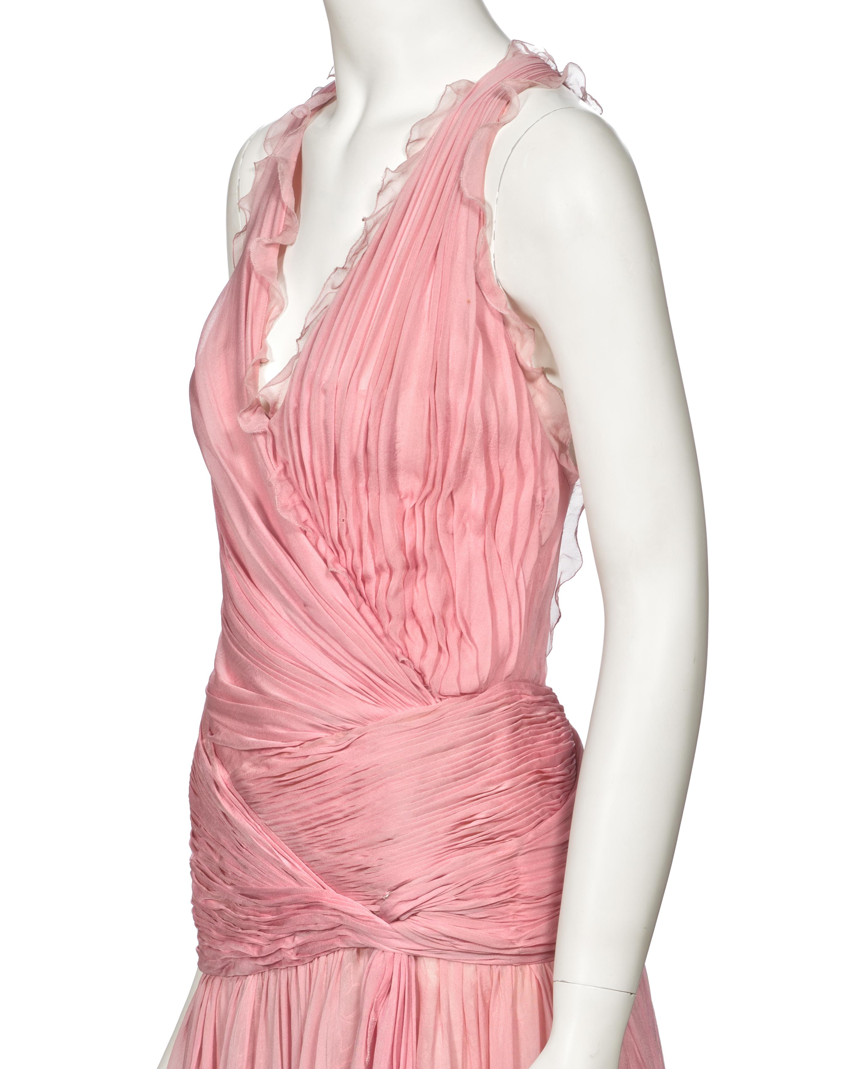 Atelier Versace Couture Pink Pleated Silk and Lace Mini Dress, ss 2004 For Sale 8