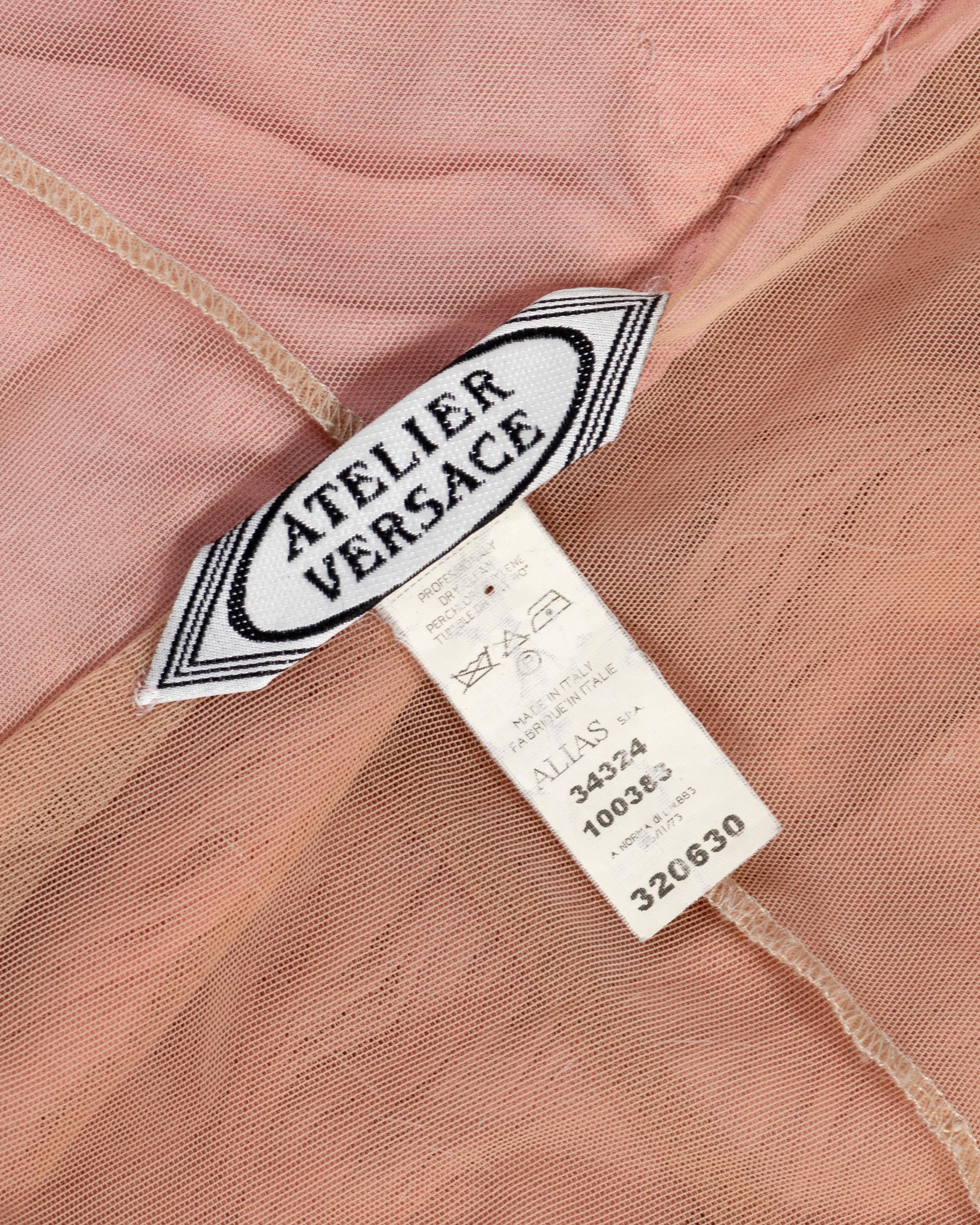 Atelier Versace Couture Rosa plissiertes Minikleid aus Seide und Spitze, Frühjahr/Sommer 2004 im Angebot 10