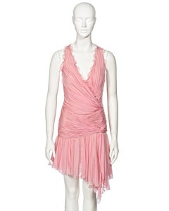 Atelier Versace Couture Pink Pleated Silk and Lace Mini Dress, ss 2004