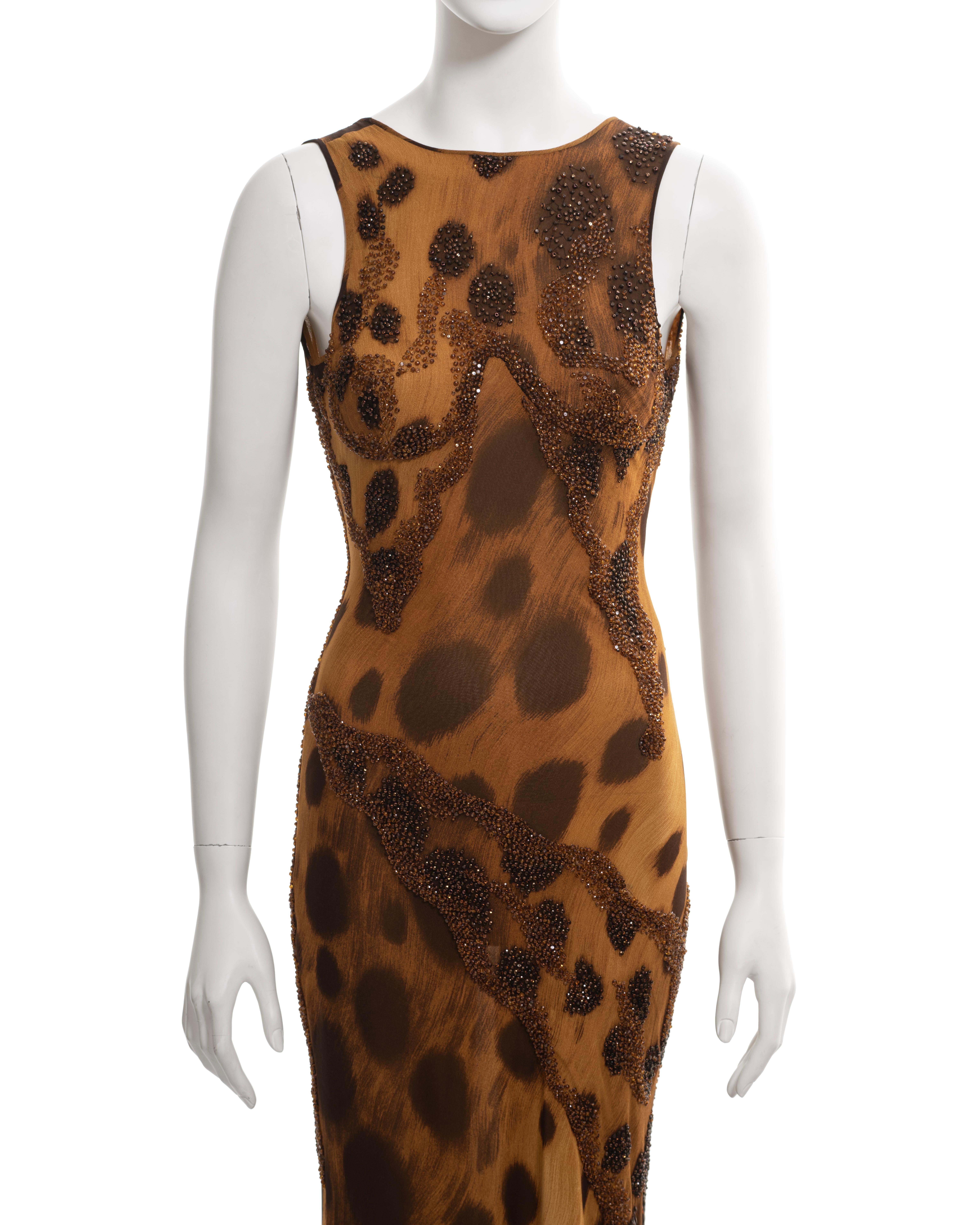 Atelier Versace Couture silk evening dress with beaded cheetah print, fw 1996 In Excellent Condition For Sale In London, GB