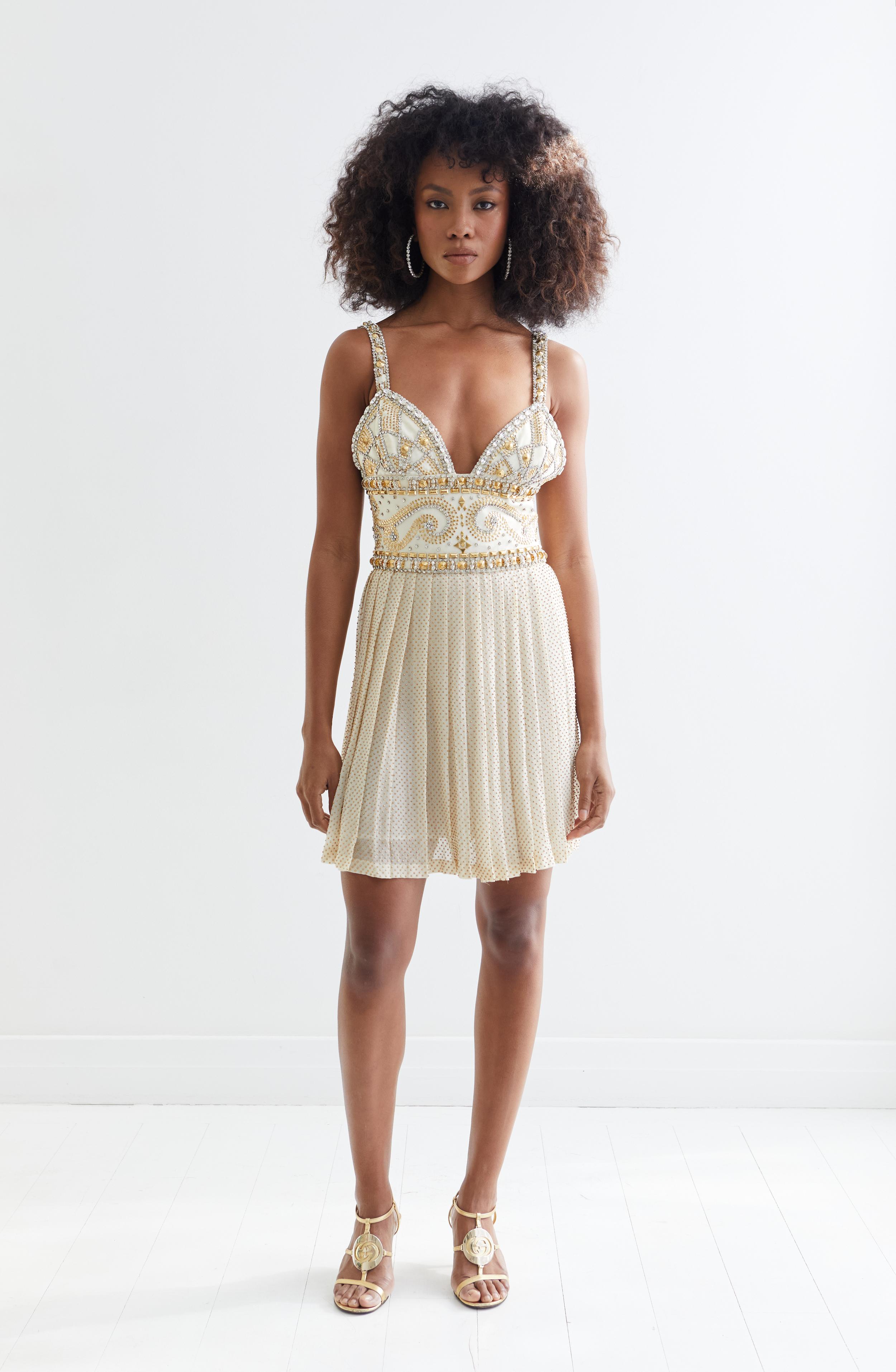 Atelier Versace F/W 1991 Runway + Campaign beaded studded silk mini dress In Excellent Condition For Sale In BELLEVUE HILL, NSW