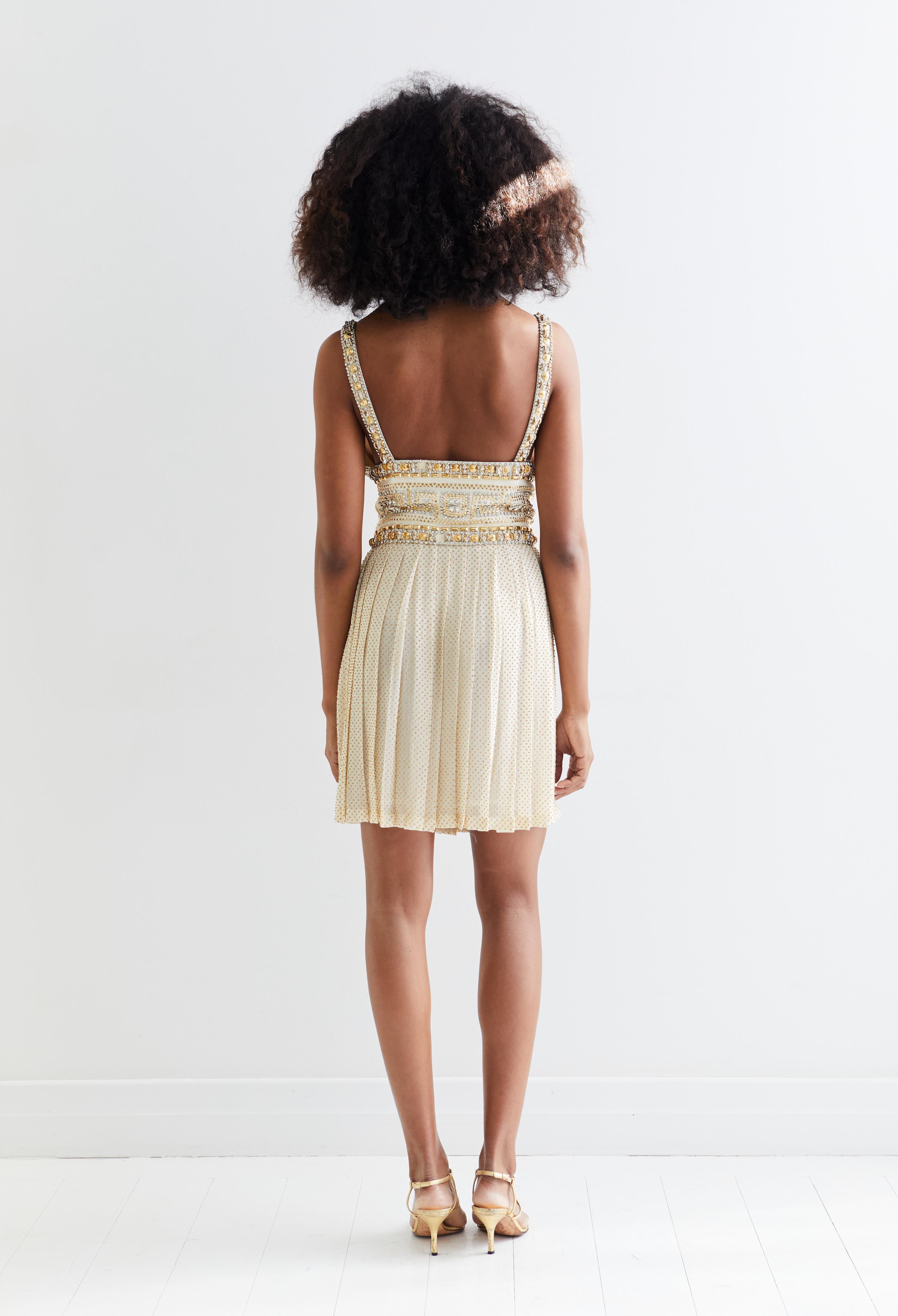 Women's Atelier Versace F/W 1991 Runway + Campaign beaded studded silk mini dress For Sale