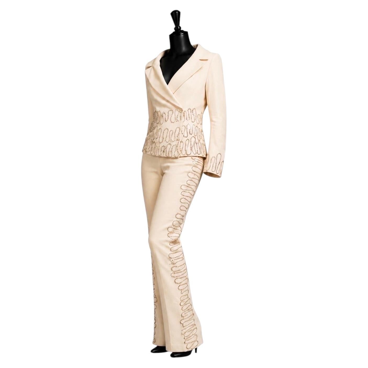 Atelier Versace F/W 1999 Laufstegmuster Kristallverzierter Couture-Hosenanzug