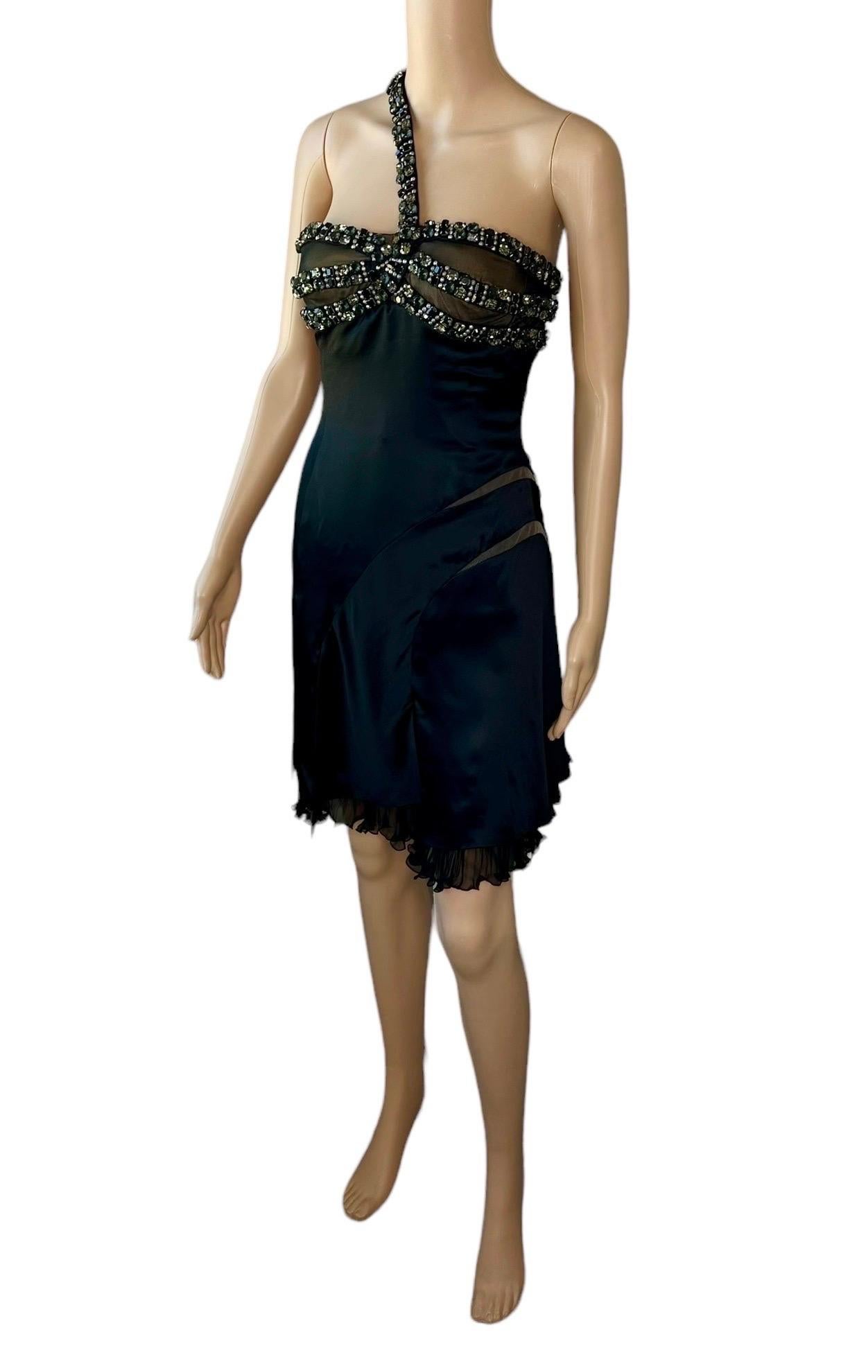 Atelier Versace F/W 2004 Runway Crystal Embellished Black Evening Mini Dress  For Sale 6