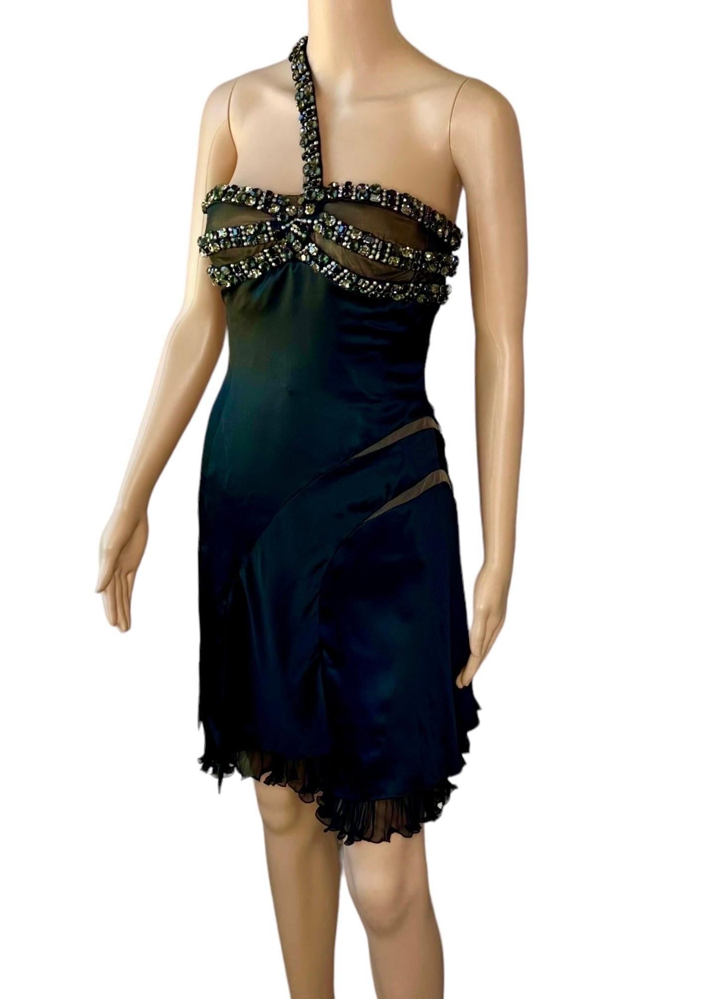 Atelier Versace F/W 2004 Runway Crystal Embellished Black Evening Mini Dress  For Sale 8