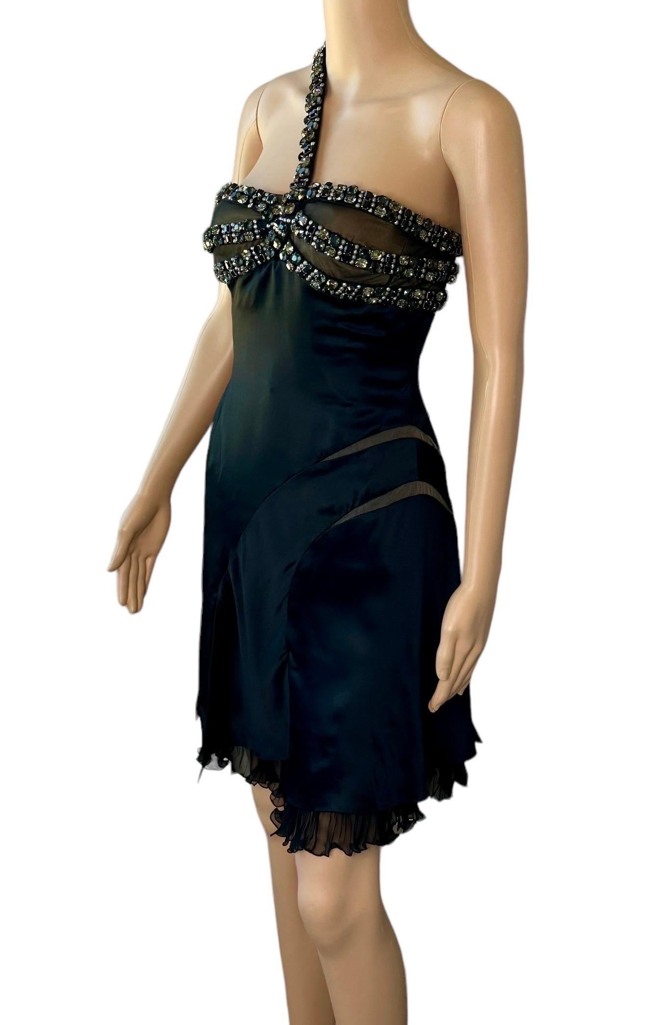 Atelier Versace F/W 2004 Runway Crystal Embellished Black Evening Mini Dress  For Sale 10