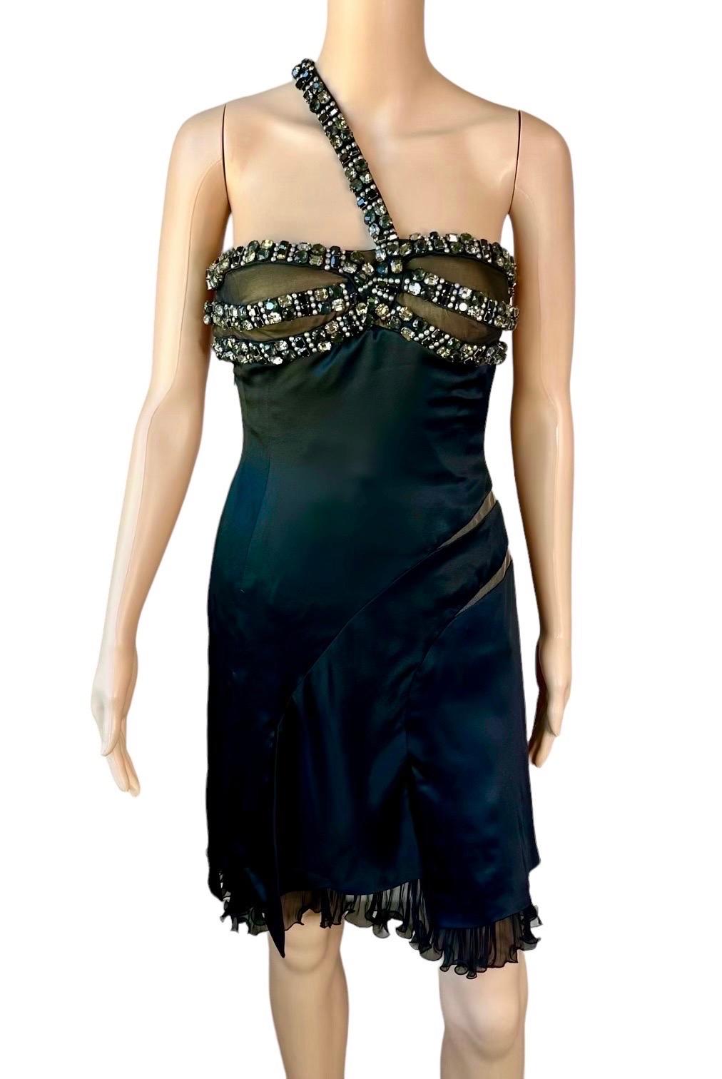 Women's Atelier Versace F/W 2004 Runway Crystal Embellished Black Evening Mini Dress  For Sale