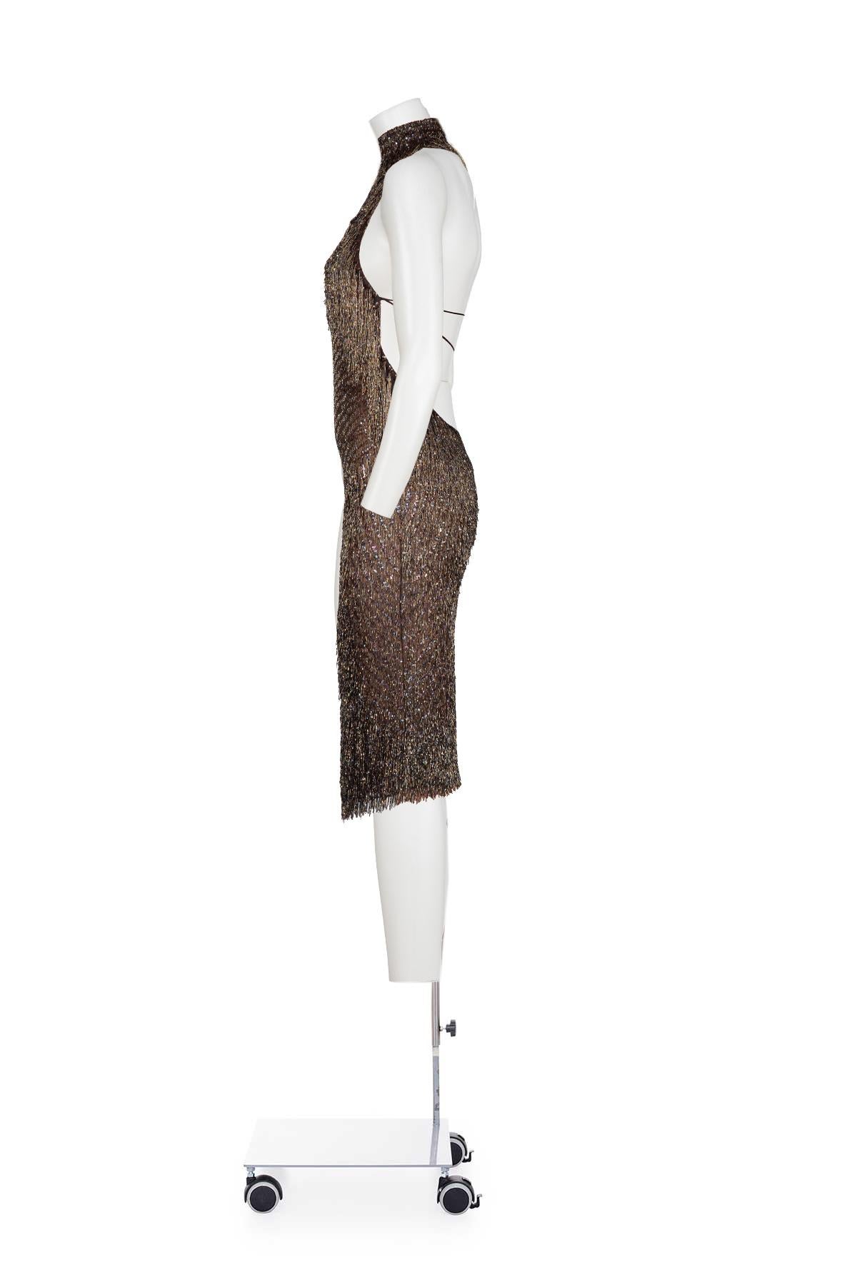 Fall Winter 2002 Iconic jais halter neck dress by Atelier Versace Haute Couture
Strings on the back
No composition tag, silk lining