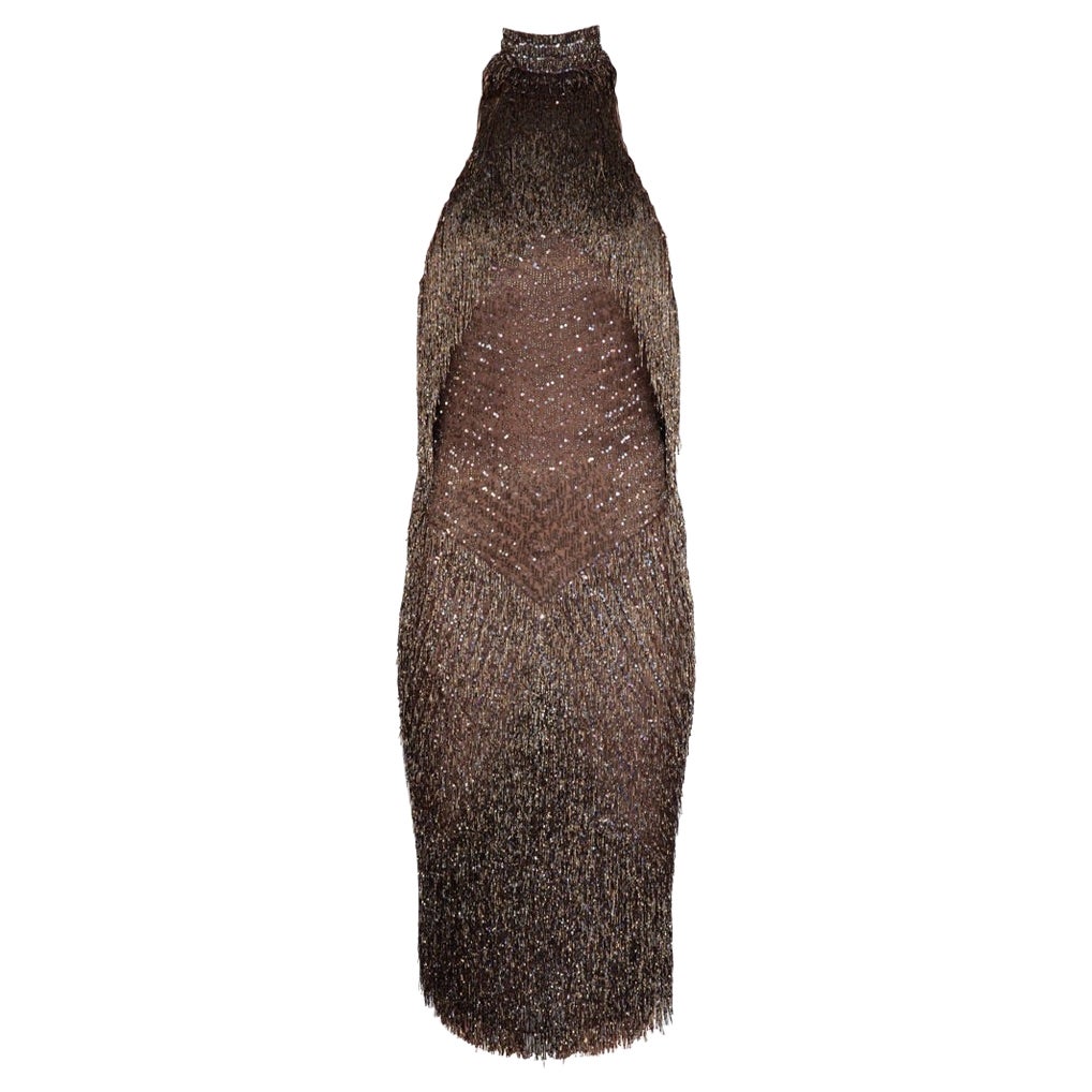 ATELIER VERSACE FW 02 Iconic Haute Couture jais halter neck dress For Sale