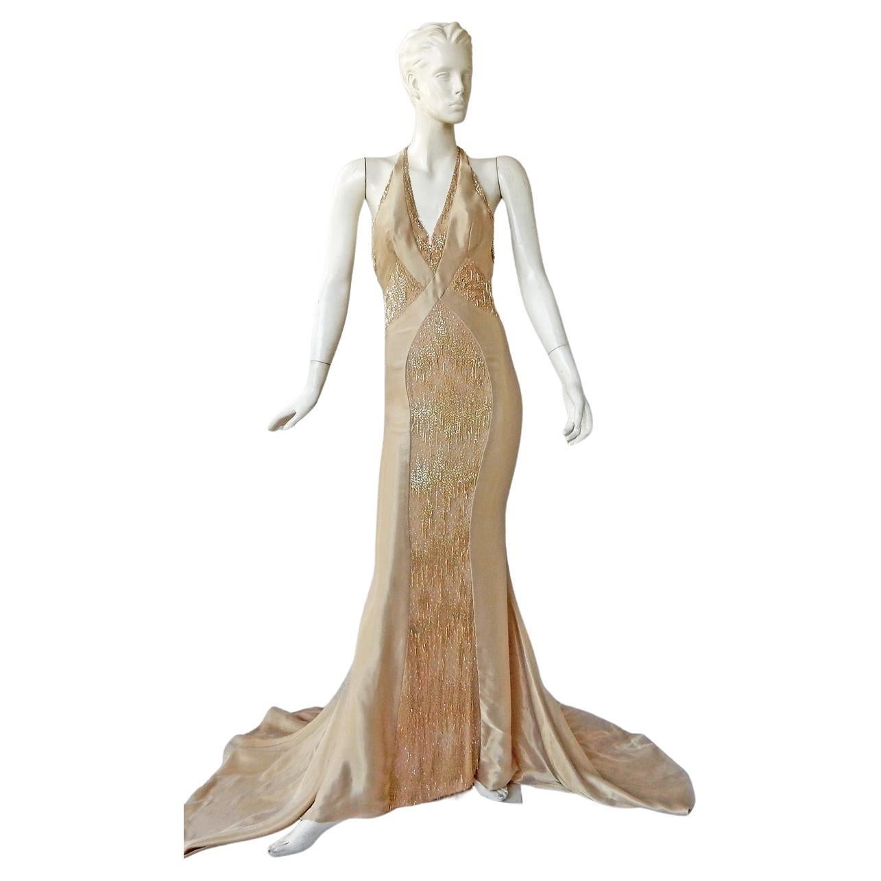 Atelier Versace Golden Waterfall Swan Tail Dress Gown For Sale