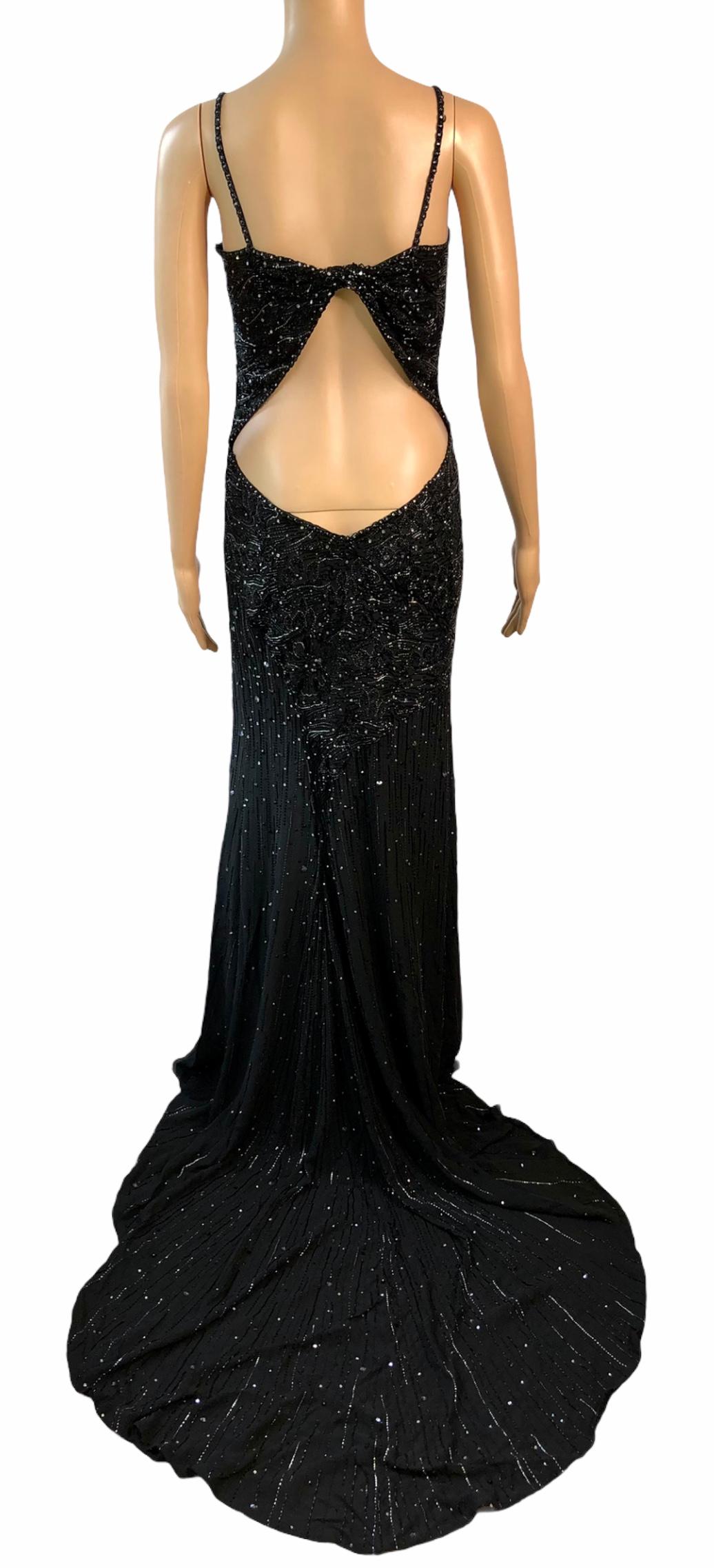 Atelier Versace Haute Couture F/W 1998 Crystal Embellished Cutout Train Gown For Sale 2
