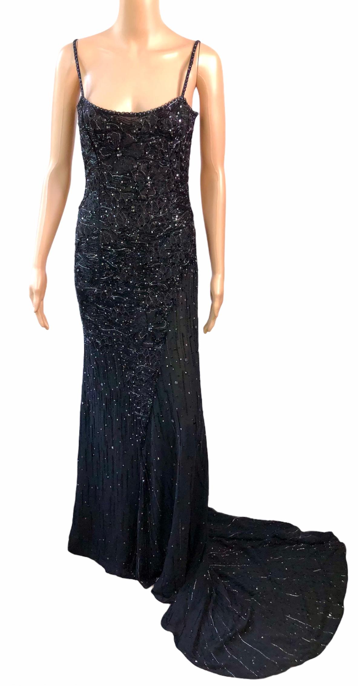 Atelier Versace Haute Couture F/W 1998 Crystal Embellished Cutout Train Gown For Sale 3