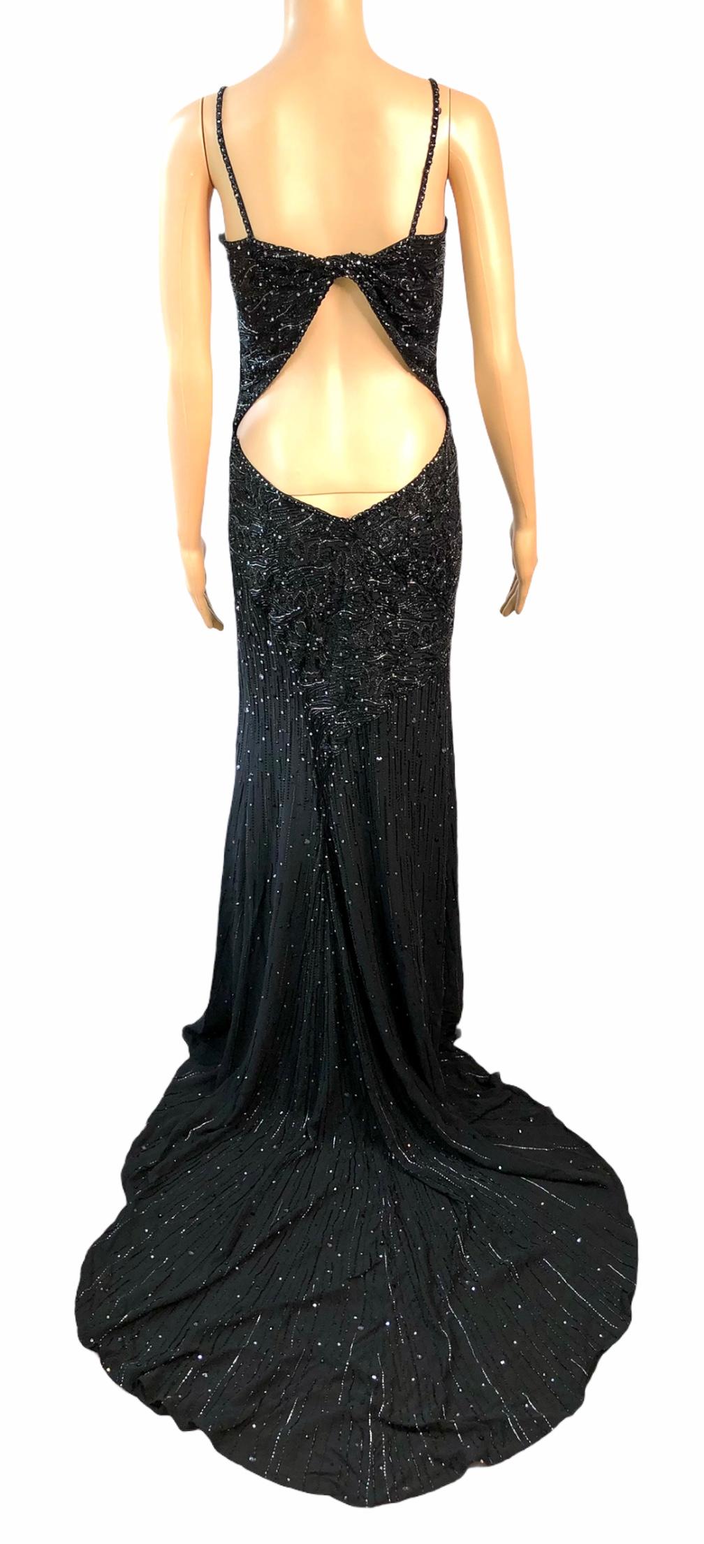 Atelier Versace Haute Couture F/W 1998 Crystal Embellished Cutout Train Gown For Sale 4