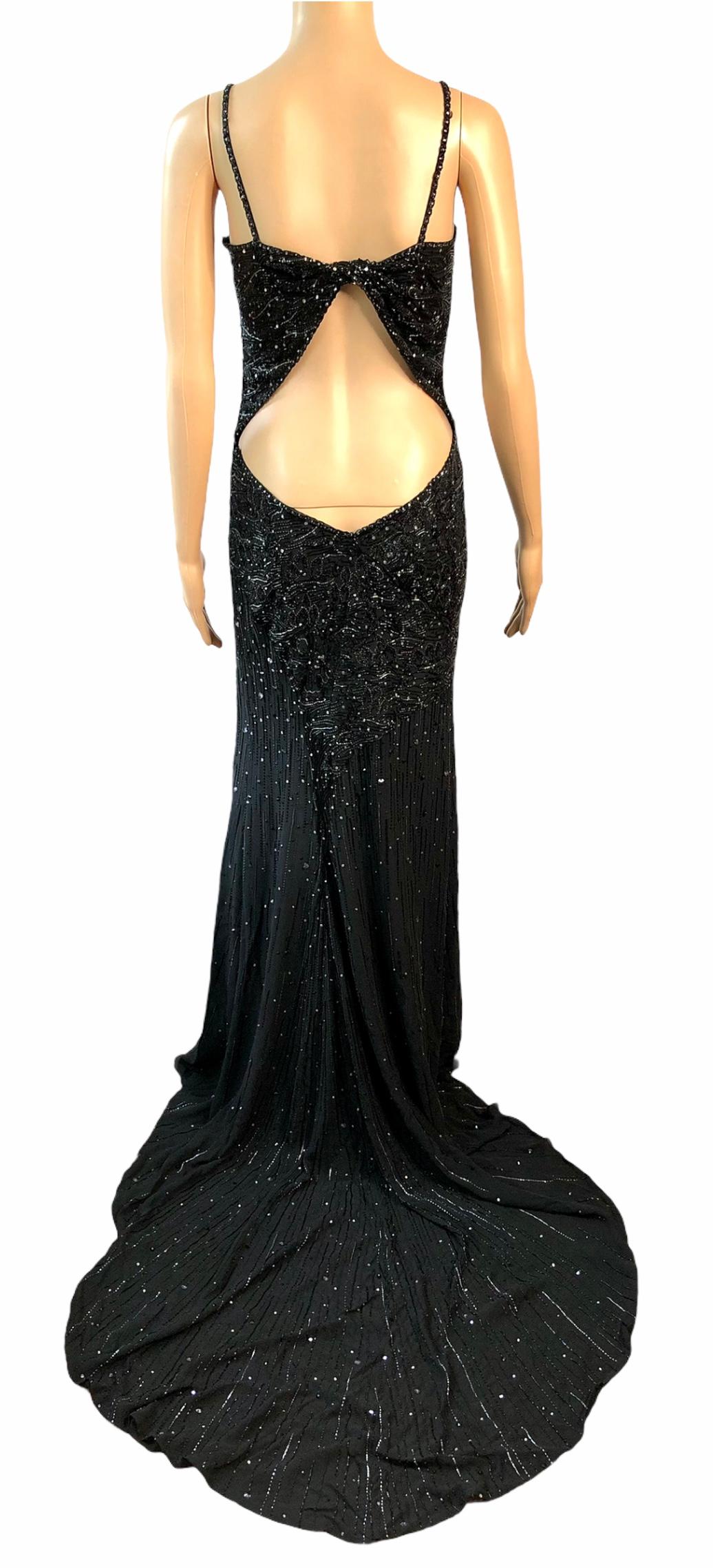 Atelier Versace Haute Couture F/W 1998 Crystal Embellished Cutout Train Gown For Sale 5