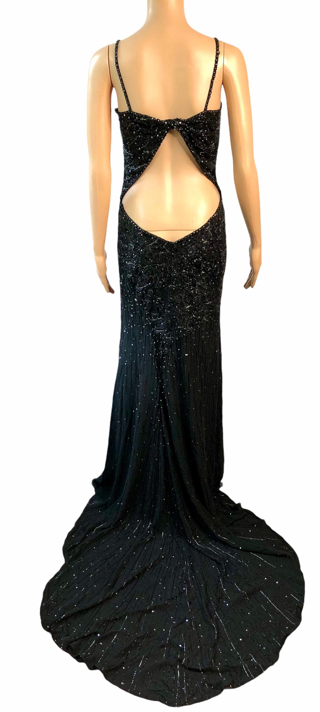 Women's Atelier Versace Haute Couture F/W 1998 Crystal Embellished Cutout Train Gown For Sale