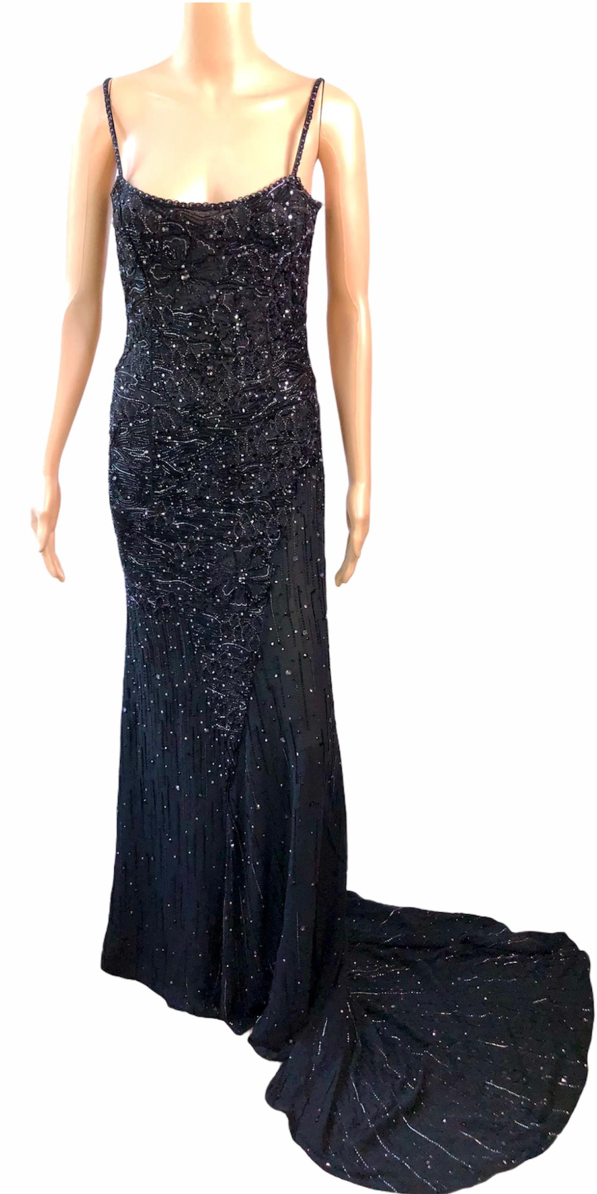 Atelier Versace Haute Couture F/W 1998 Crystal Embellished Cutout Train Gown For Sale 1