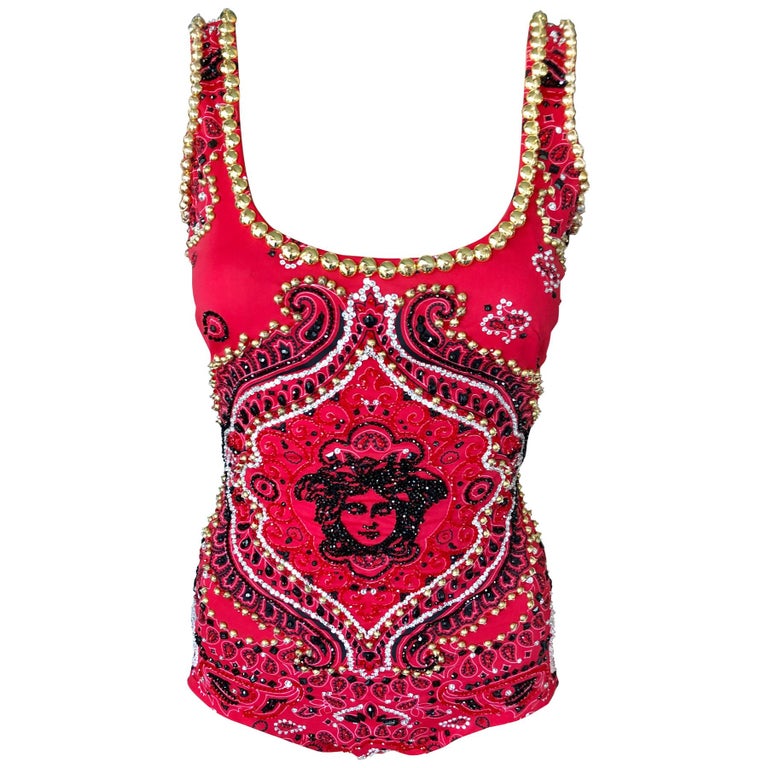 Atelier Versace Haute Couture c.2003 Embellished Top Swimwear Romper  Bodysuit For Sale at 1stDibs