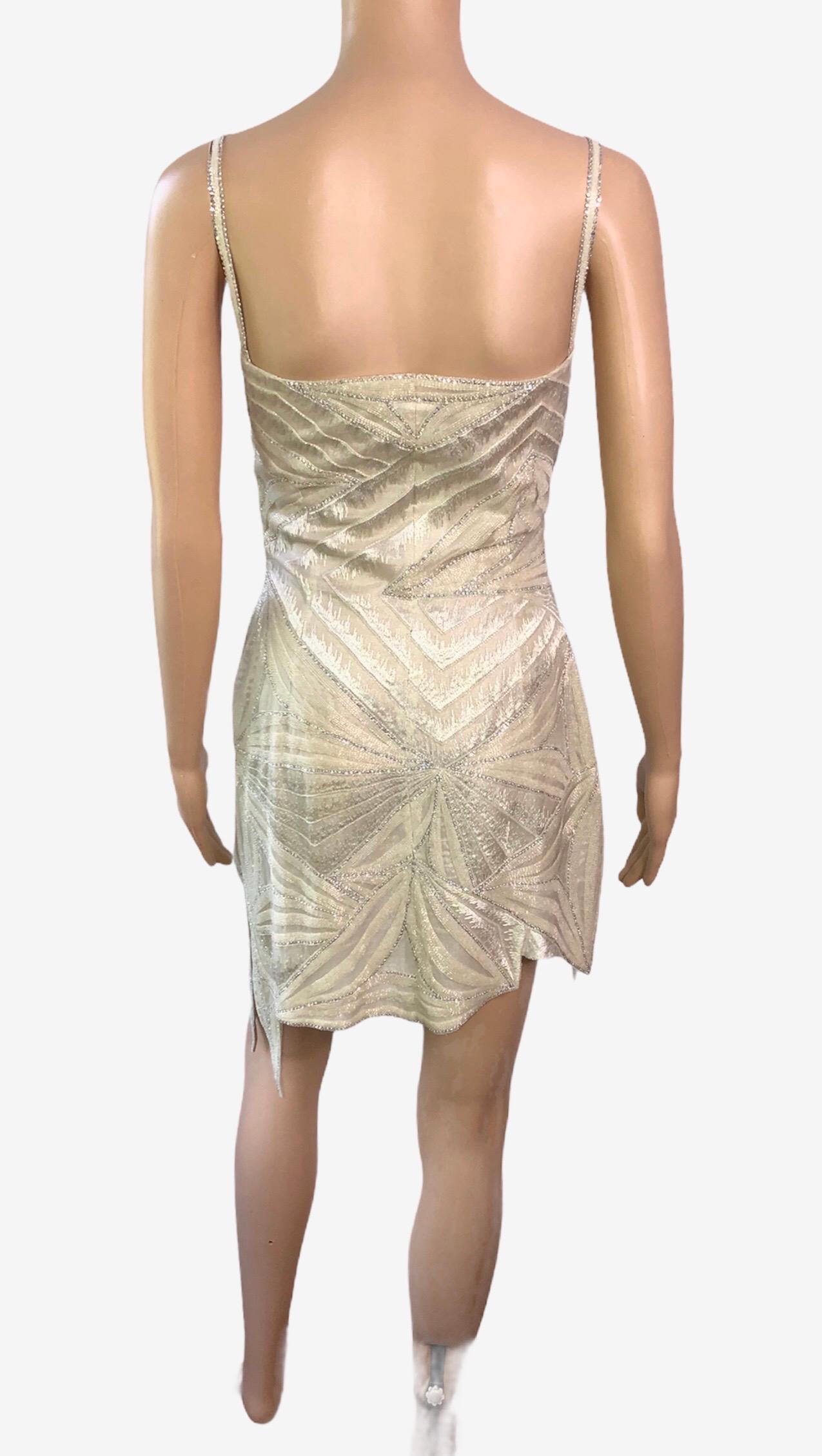 Atelier Versace Haute Couture F/W 1998 Embellished Sheer Cutout Mini Dress For Sale 2