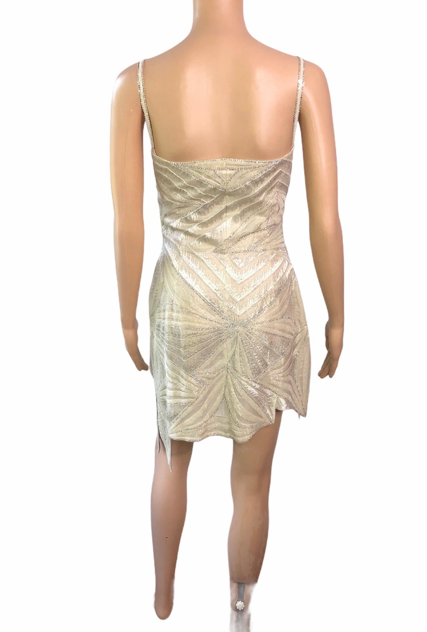 Atelier Versace Haute Couture F/W 1998 Embellished Sheer Cutout Mini Dress For Sale 5