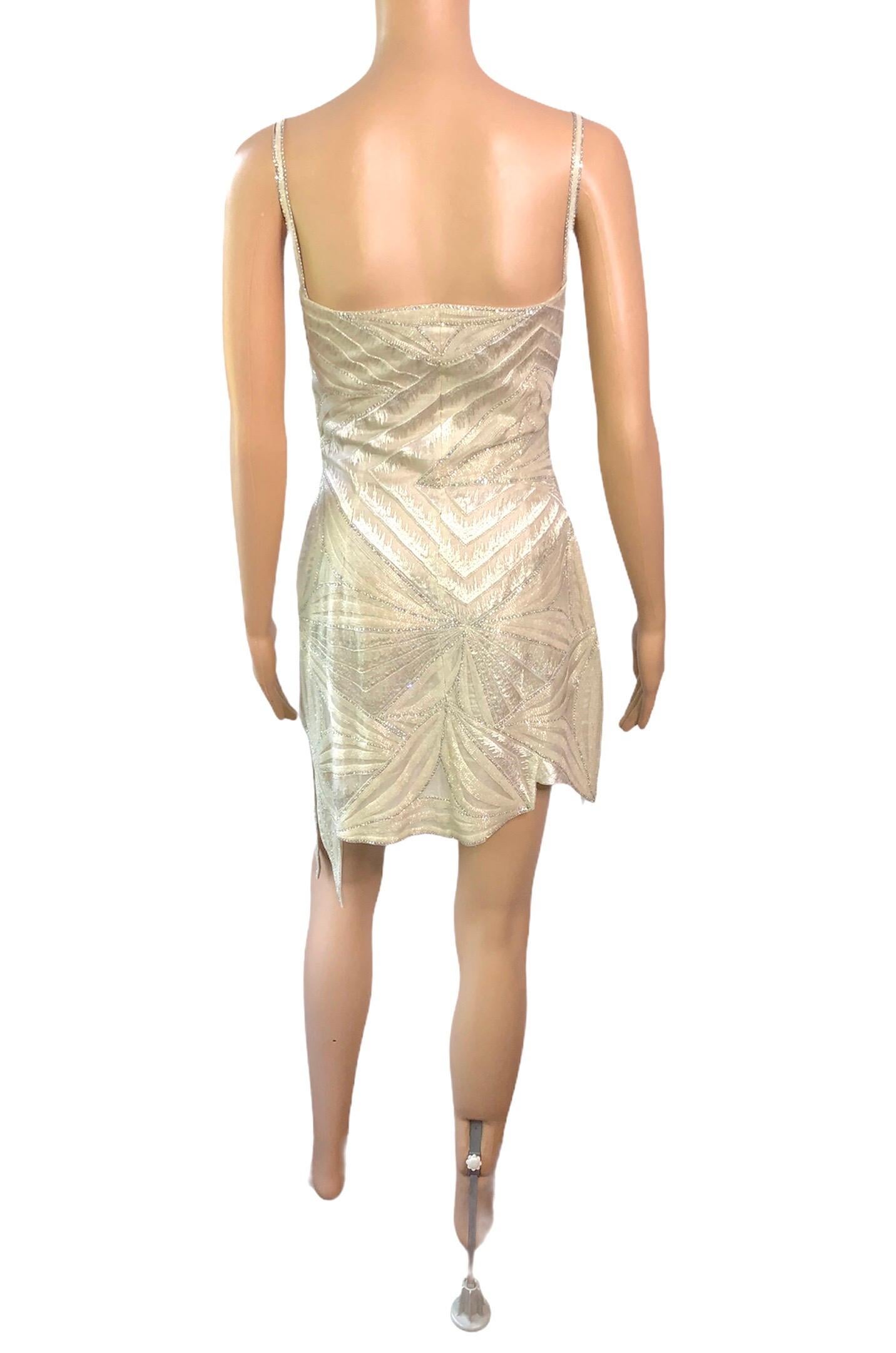 Atelier Versace Haute Couture F/W 1998 Embellished Sheer Cutout Mini Dress For Sale 6
