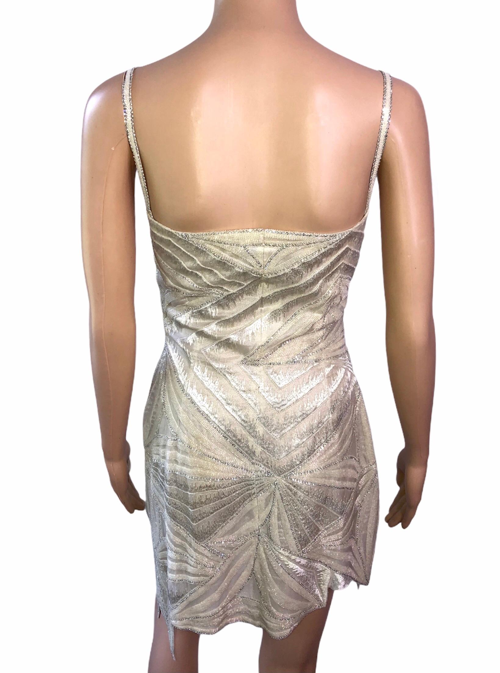 Beige Atelier Versace Haute Couture F/W 1998 Embellished Sheer Cutout Mini Dress For Sale