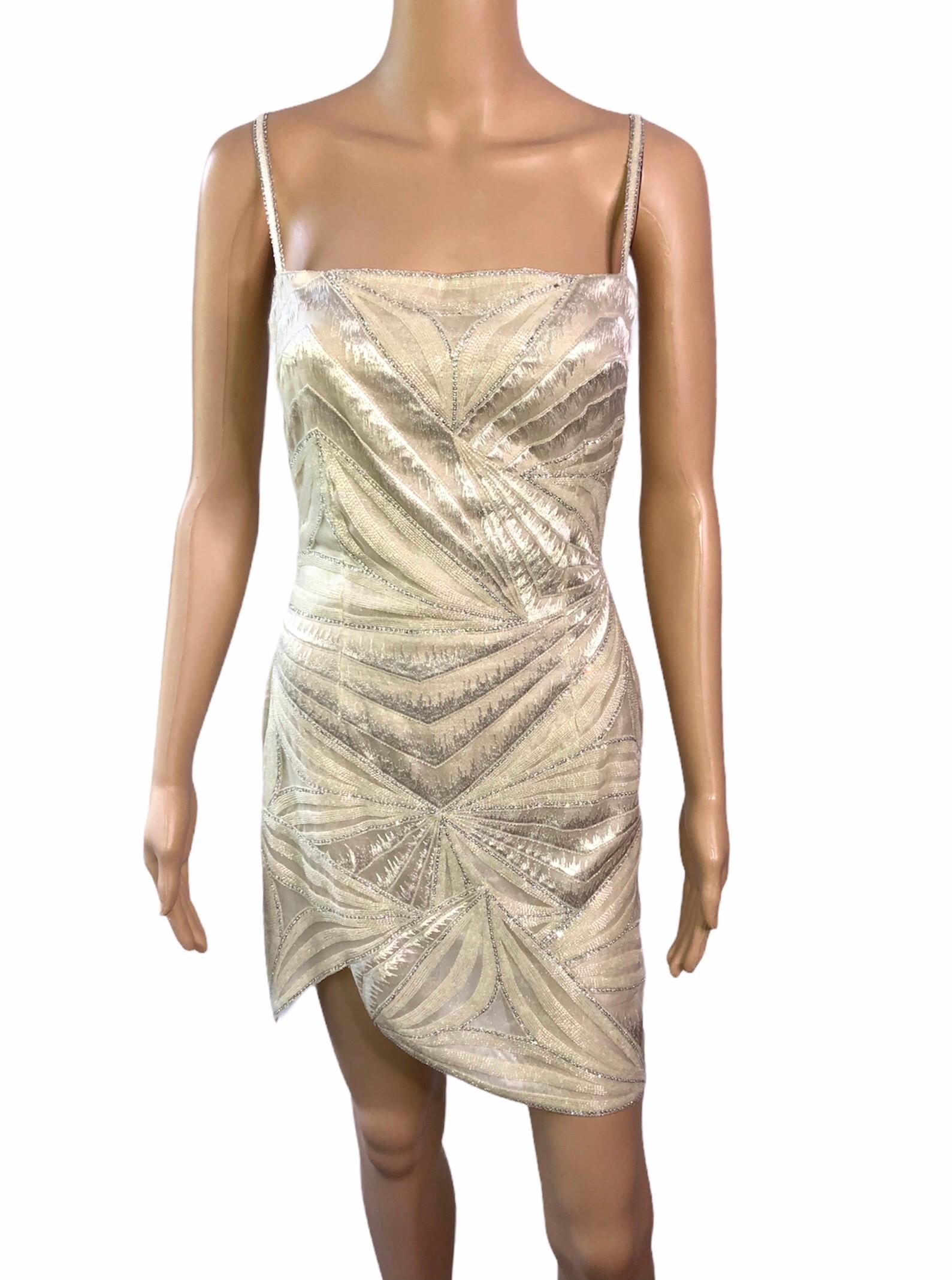 Atelier Versace Haute Couture F/W 1998 Embellished Sheer Cutout Mini Dress In Good Condition For Sale In Naples, FL