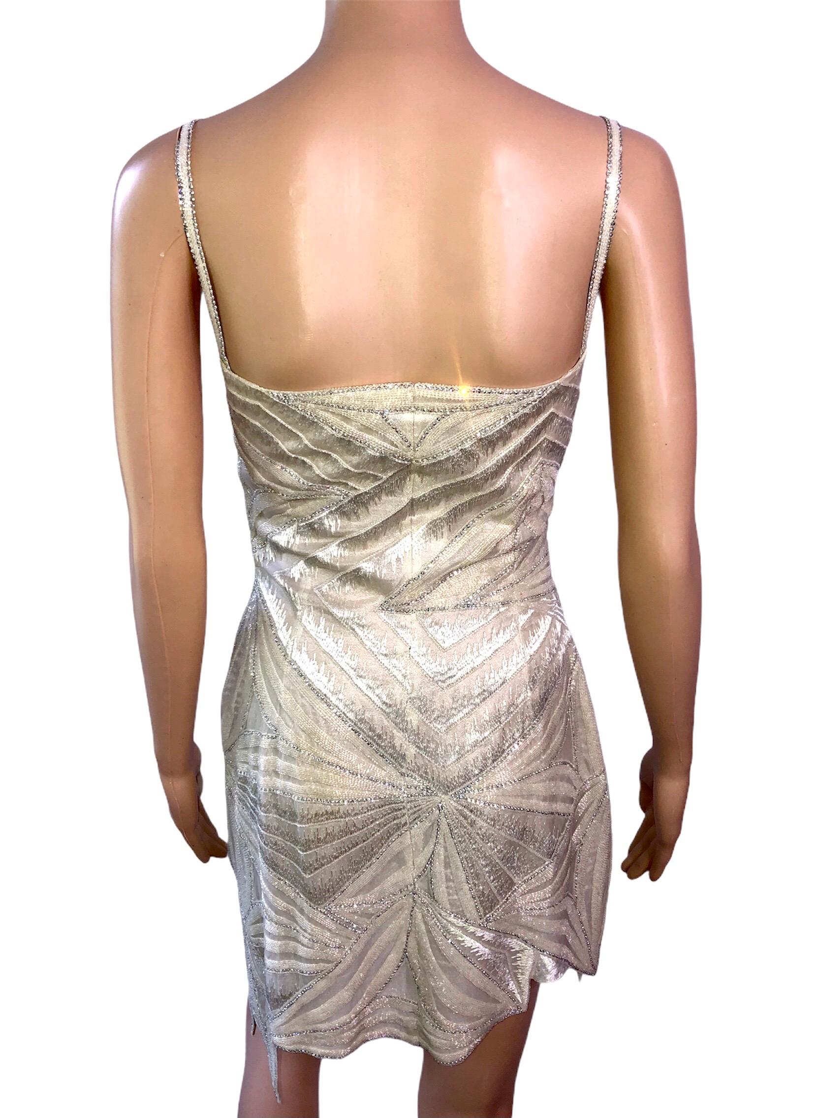 Women's Atelier Versace Haute Couture F/W 1998 Embellished Sheer Cutout Mini Dress For Sale