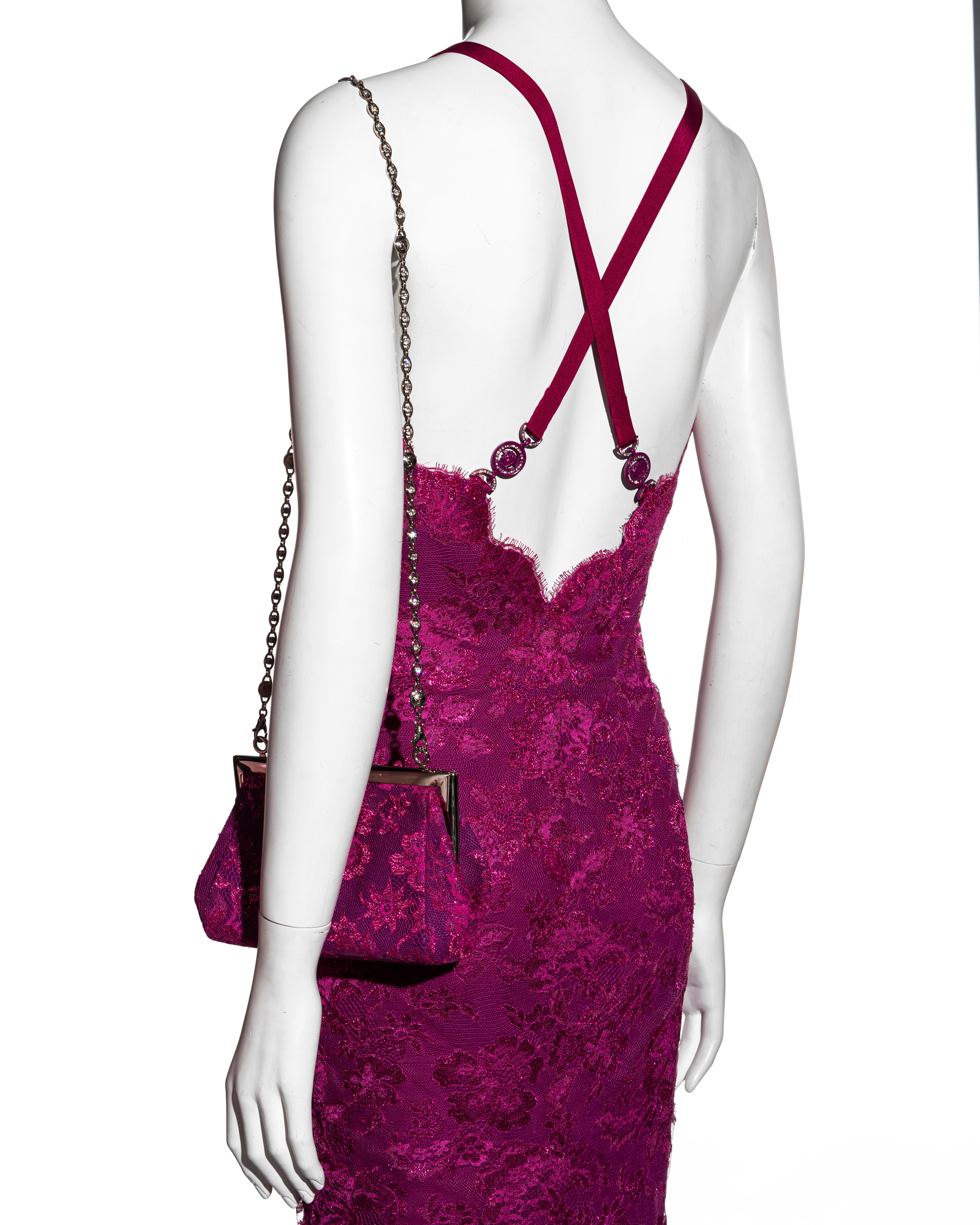 Atelier Versace Haute Couture magenta pink lace evening dress and purse, ss 1996 4