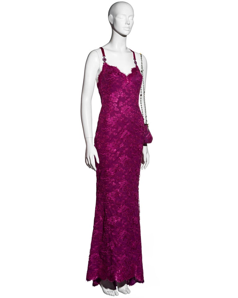 Atelier Versace Haute Couture magenta pink lace evening dress and purse, ss  1996 For Sale at 1stDibs | haute couture dresses