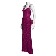 Atelier Versace Haute Couture magenta pink lace evening dress and purse, ss 1996