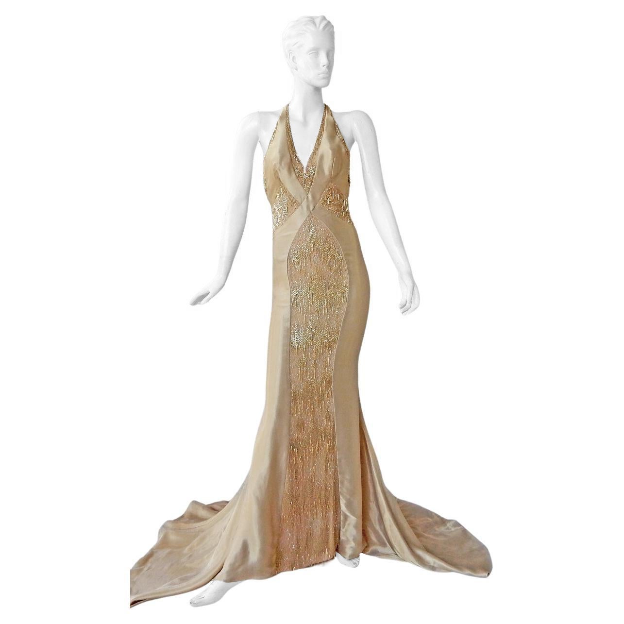 Atelier Versace Magical Golden Waterfall Swan Tail Dress Gown (Robe en queue de cygne) en vente