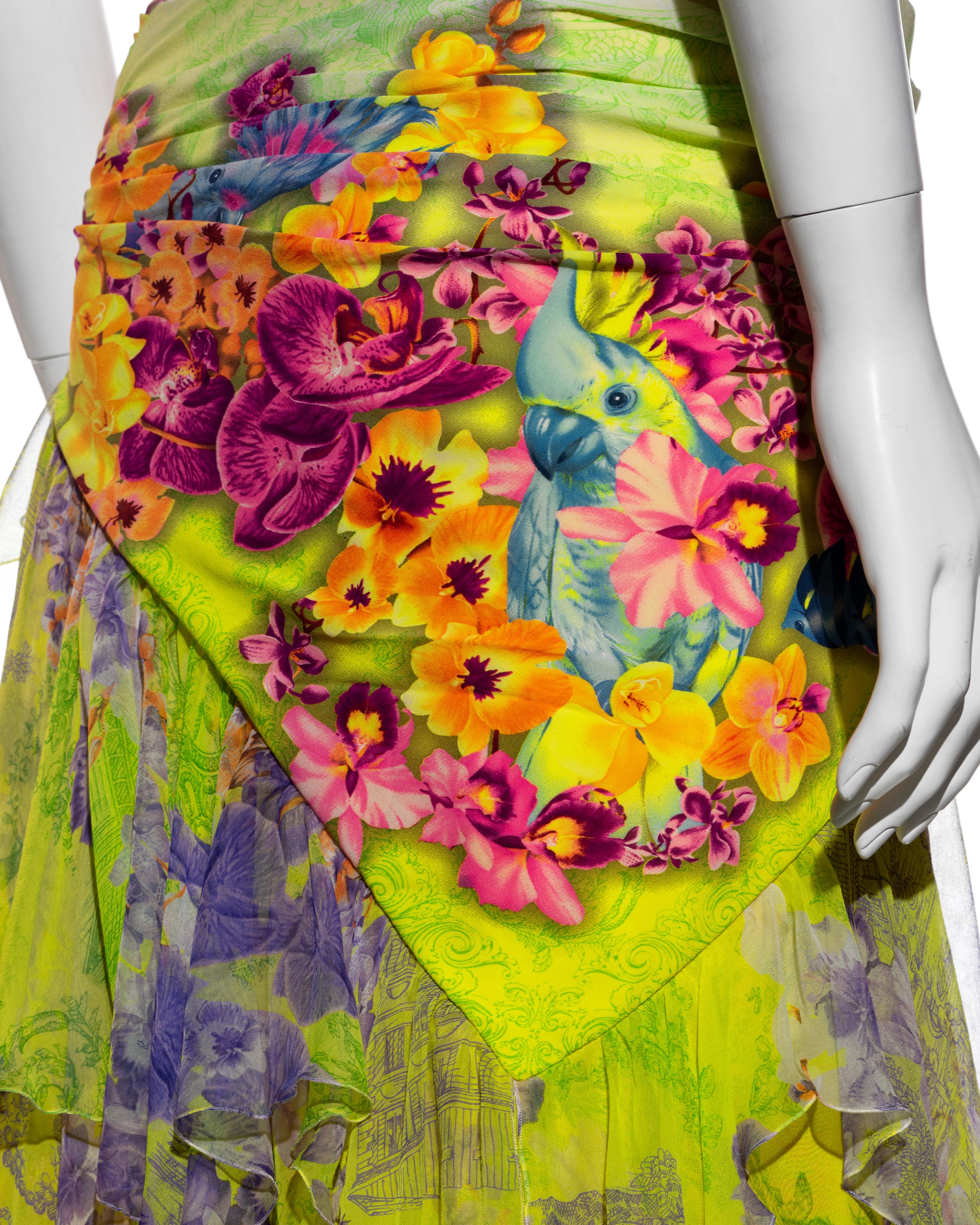 Atelier Versace neon coloured silk corset and maxi skirt set, ss 2004 2