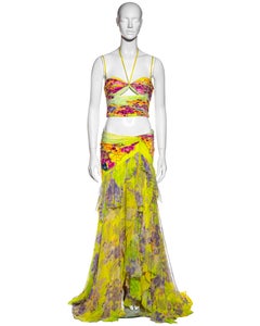Atelier Versace neon coloured silk corset and maxi skirt set, ss 2004
