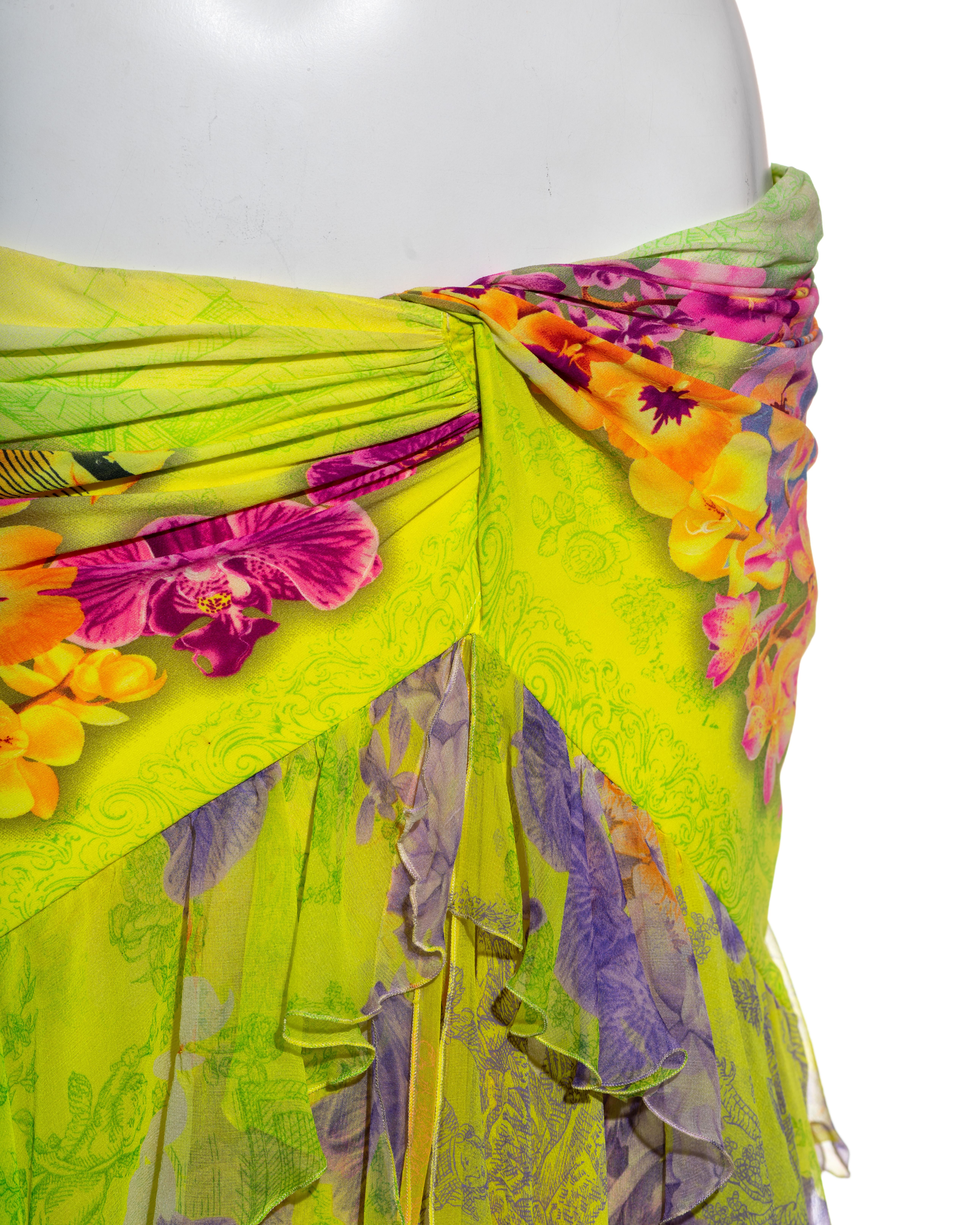 Atelier Versace neon coloured silk corset and maxi skirt set, ss 2004 In Excellent Condition In London, GB