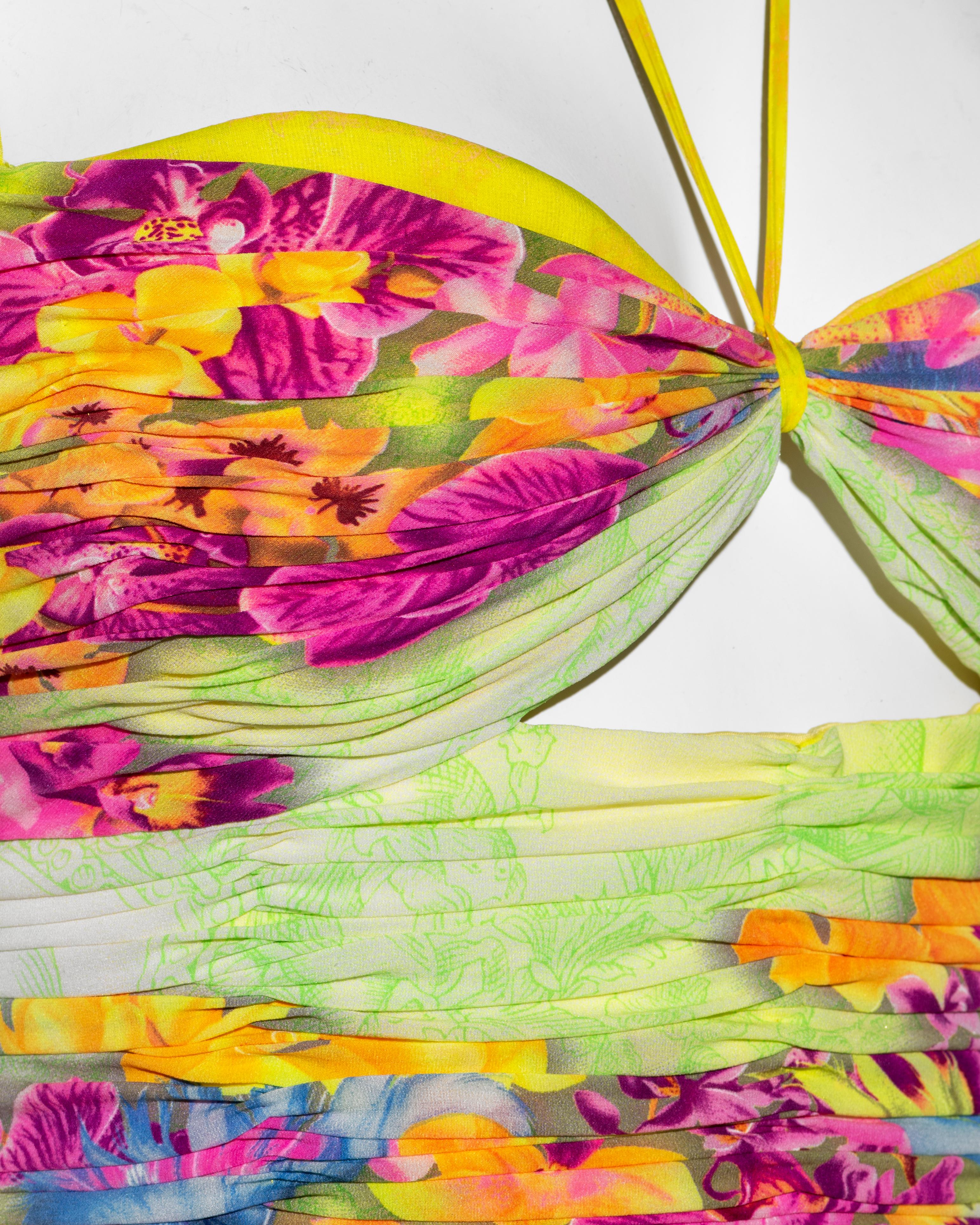 Women's Atelier Versace neon coloured silk corset and maxi skirt set, ss 2004