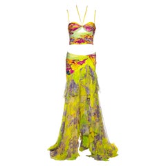 Atelier Versace neon coloured silk corset and maxi skirt set, ss 2004