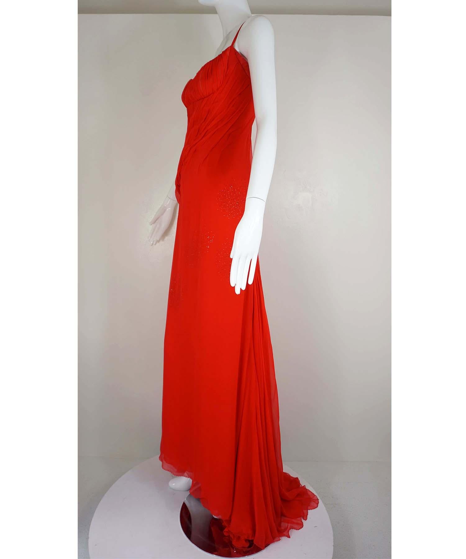 Atelier Versace Red Silk Chiffon Gown Patron Original For Sale 3