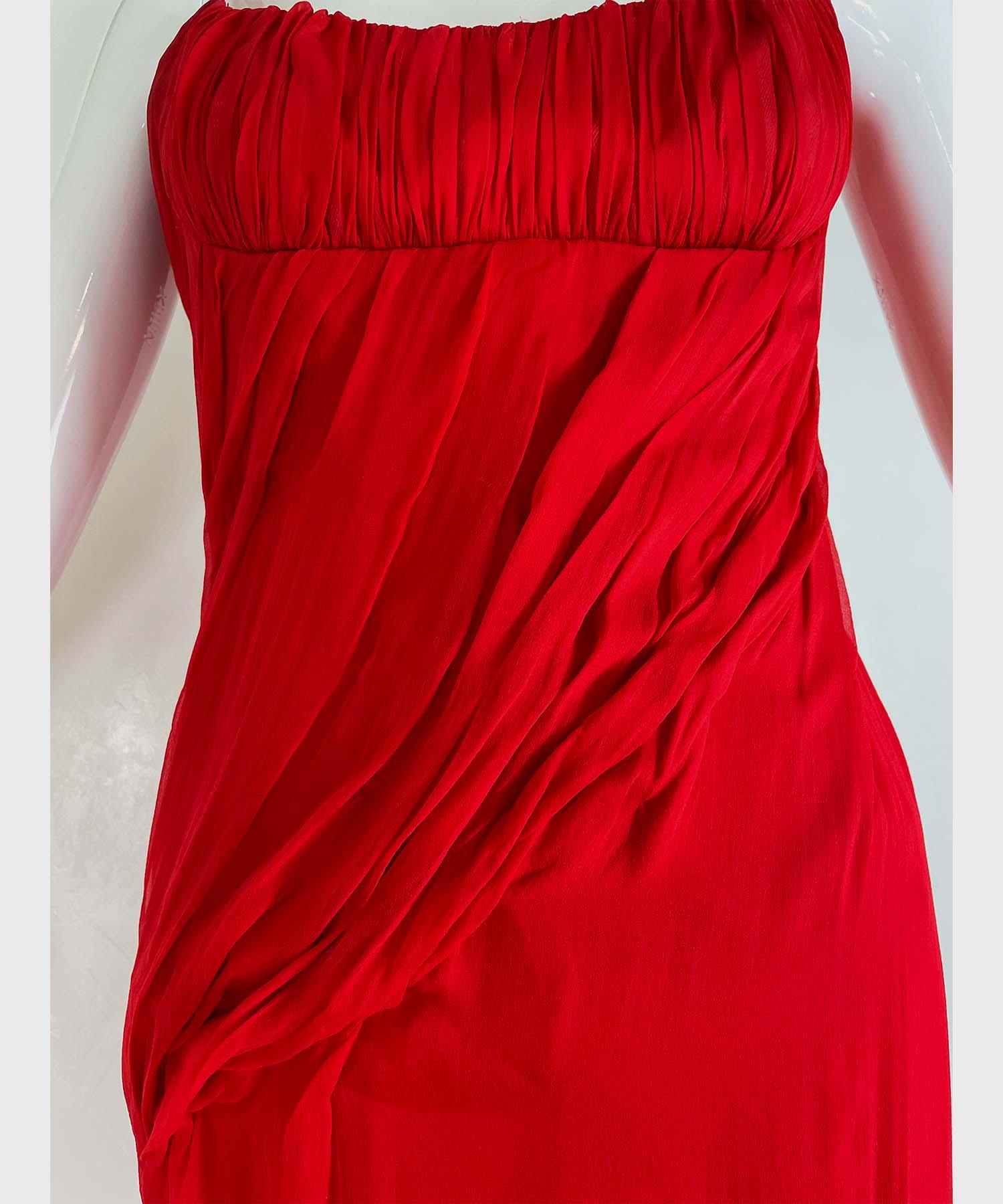 Atelier Versace Rotes Seiden-Chiffon-Kleid Patron Original im Angebot 11