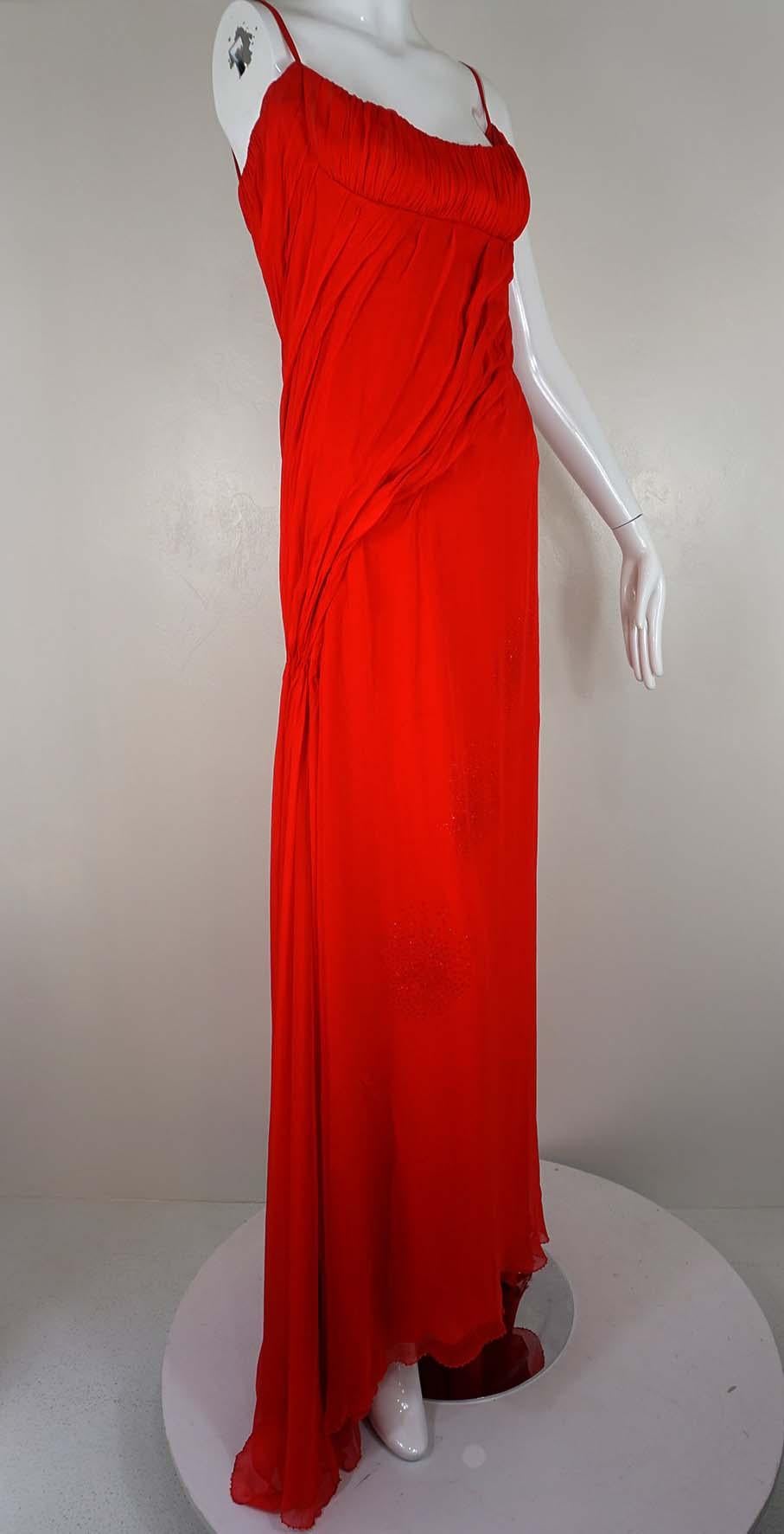 Atelier Versace Rotes Seiden-Chiffon-Kleid Patron Original Damen im Angebot