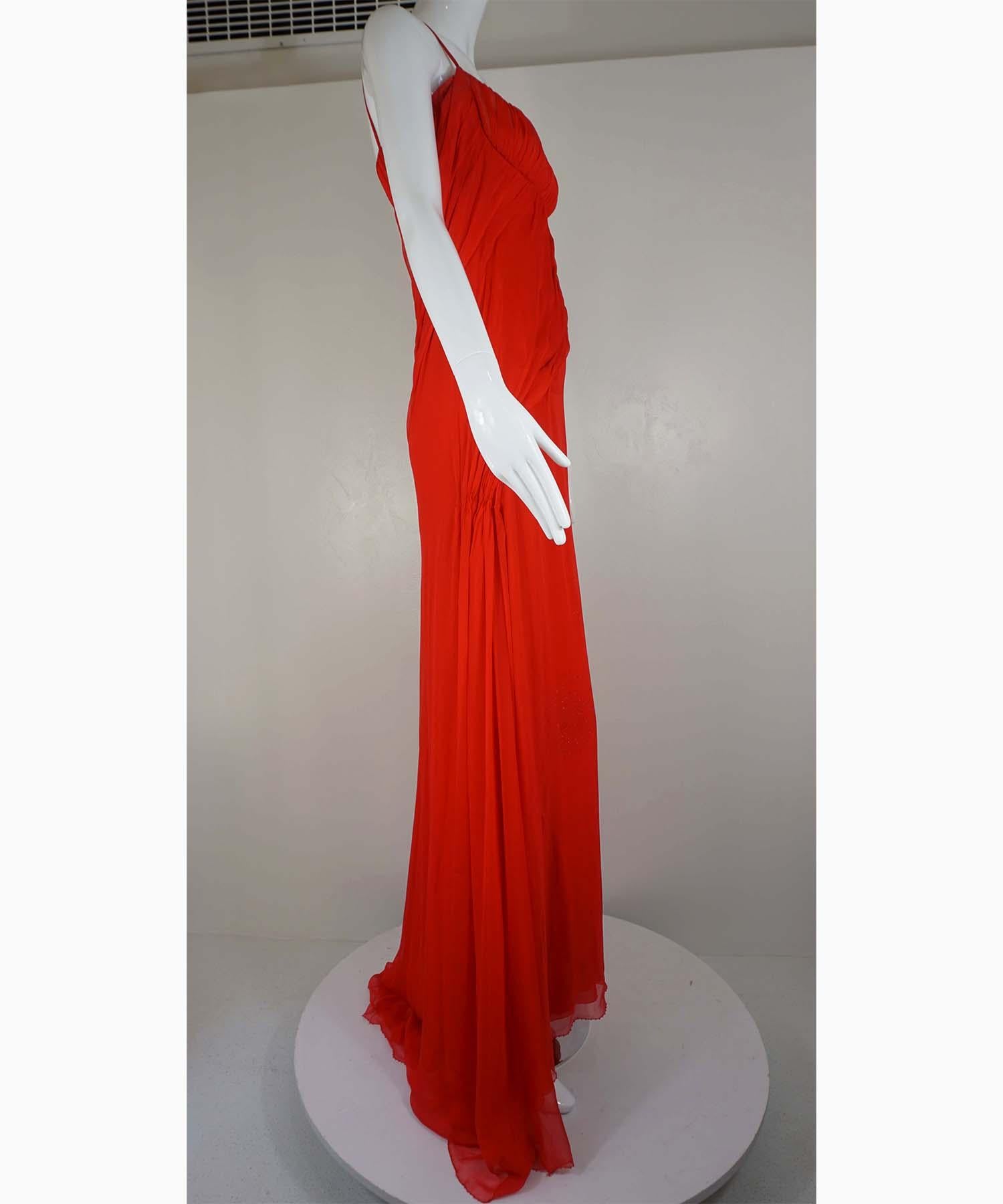 Atelier Versace Rotes Seiden-Chiffon-Kleid Patron Original im Angebot 1