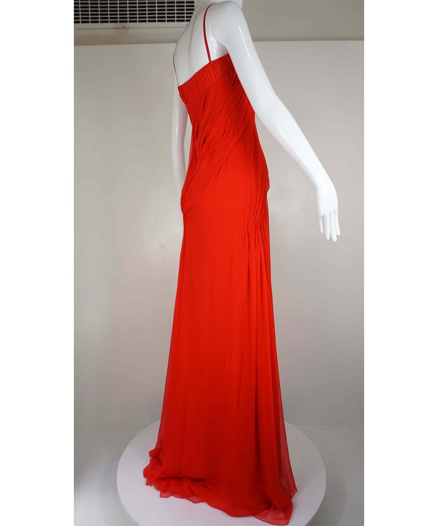 Atelier Versace Red Silk Chiffon Gown Patron Original In Good Condition For Sale In Carmel, CA