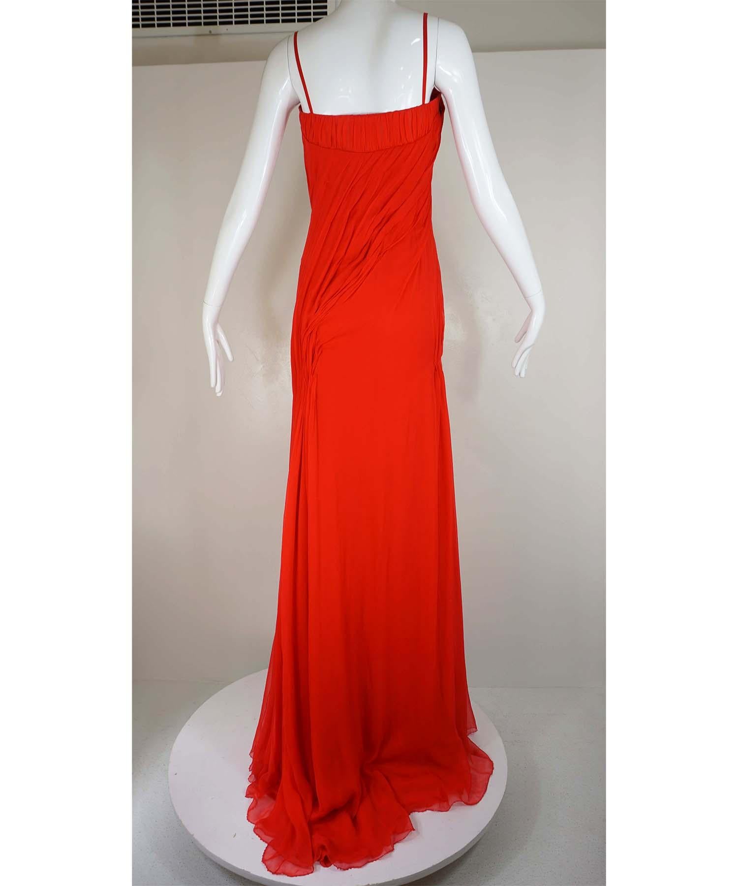Women's Atelier Versace Red Silk Chiffon Gown Patron Original For Sale