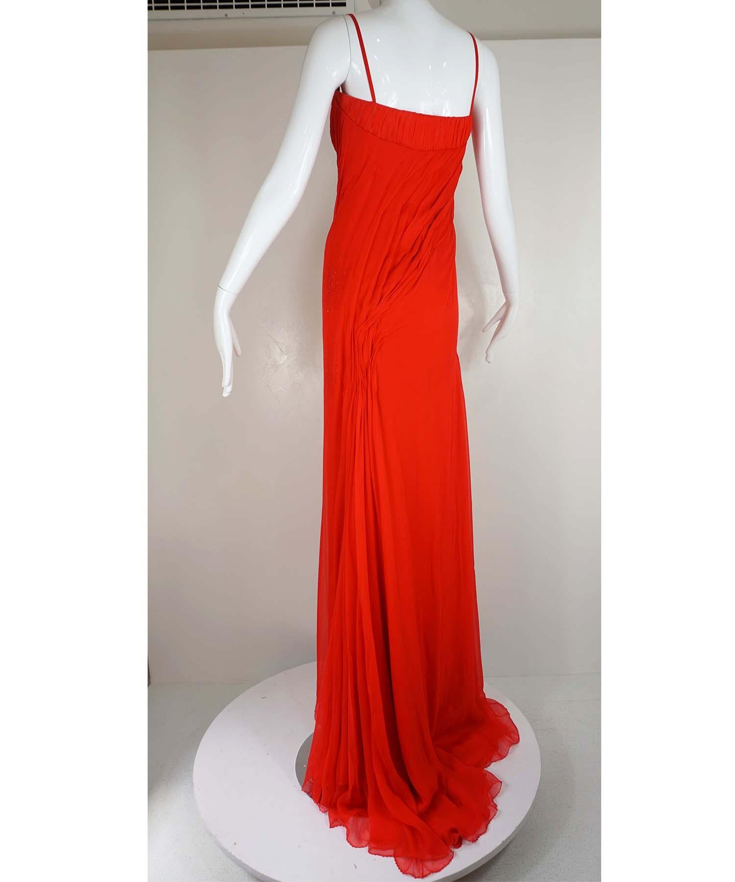 Atelier Versace Red Silk Chiffon Gown Patron Original For Sale 1