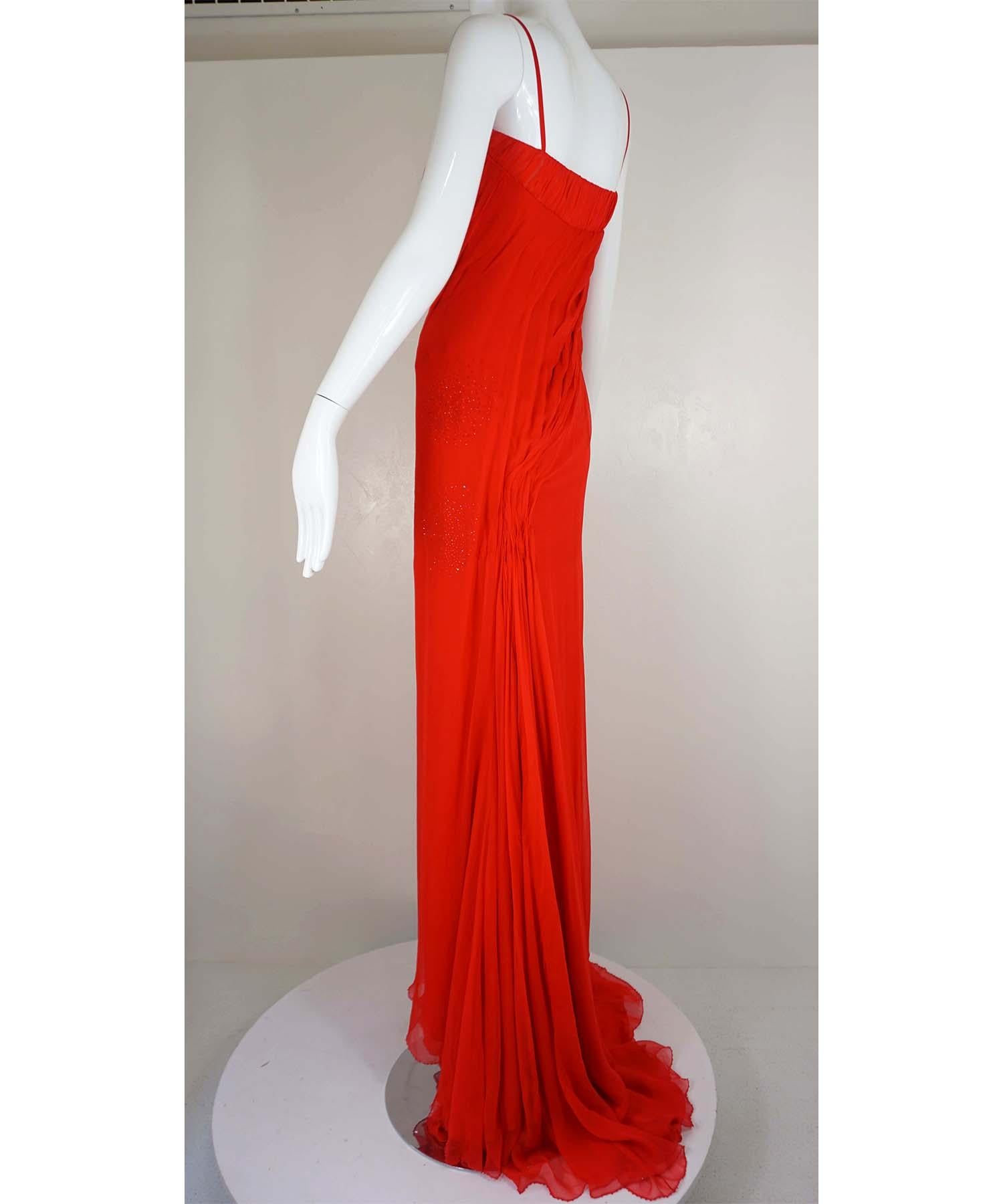 Atelier Versace Red Silk Chiffon Gown Patron Original For Sale 2