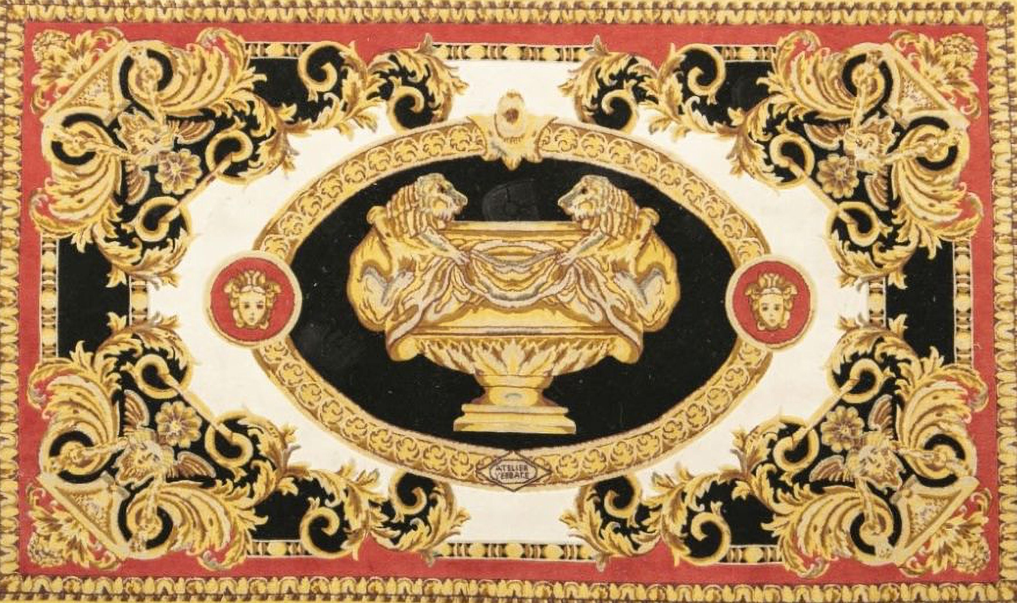 ATELIER VERSACE - Rug 'Petit Petitot White'
Rug in polychrome wool yarn, signed.
Dim.: 160x95 cm.
Good condizioni, little used.
The rug is sterilized and washed